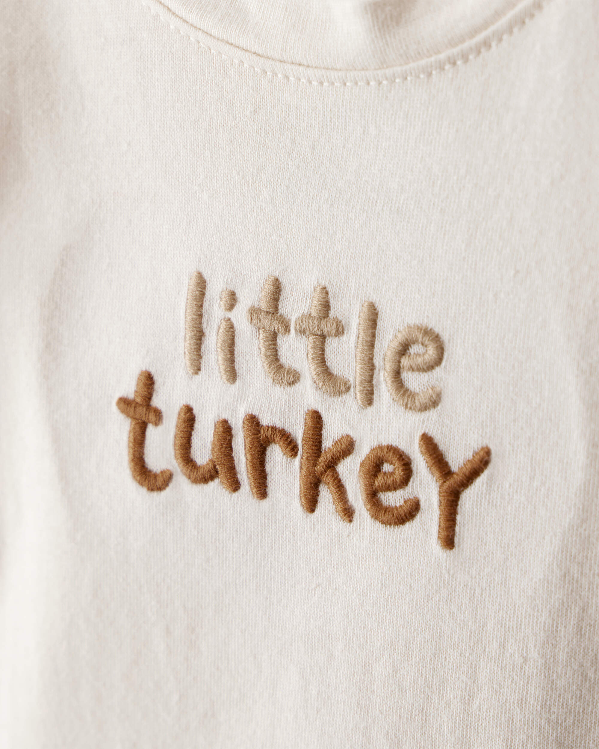 Baby Thanksgiving Little Turkey Cotton Long-Sleeve Graphic Bodysuit - Cream