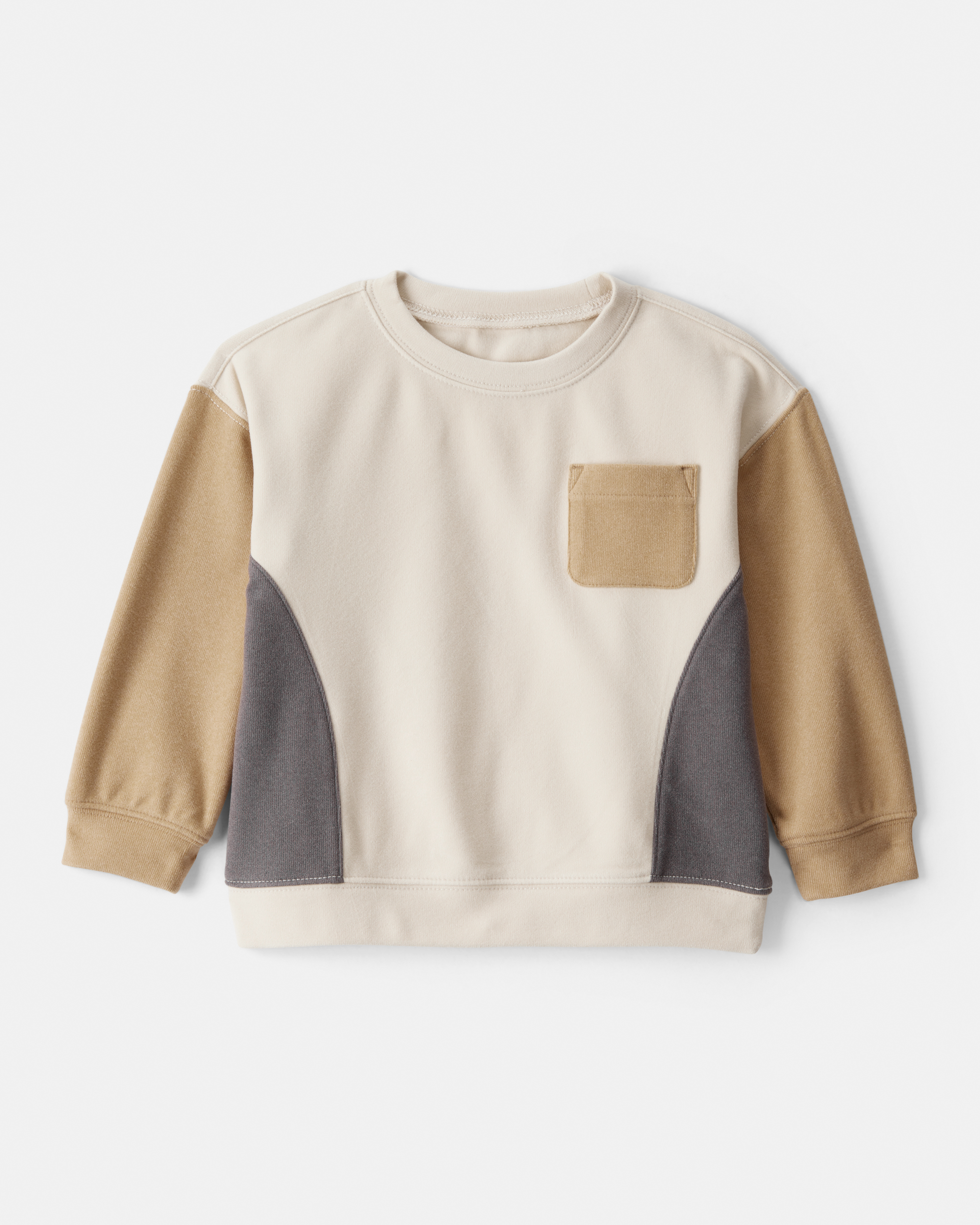 Toddler Boy Colourblock Long-Sleeve Pullover Sweatshirt- Tan
