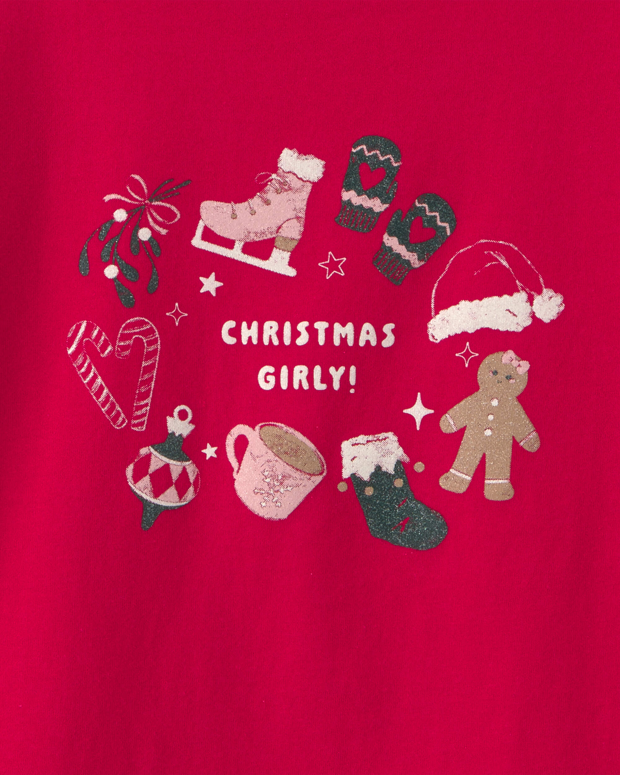 Girls Christmas Long-Sleeve Graphic Tee - Red