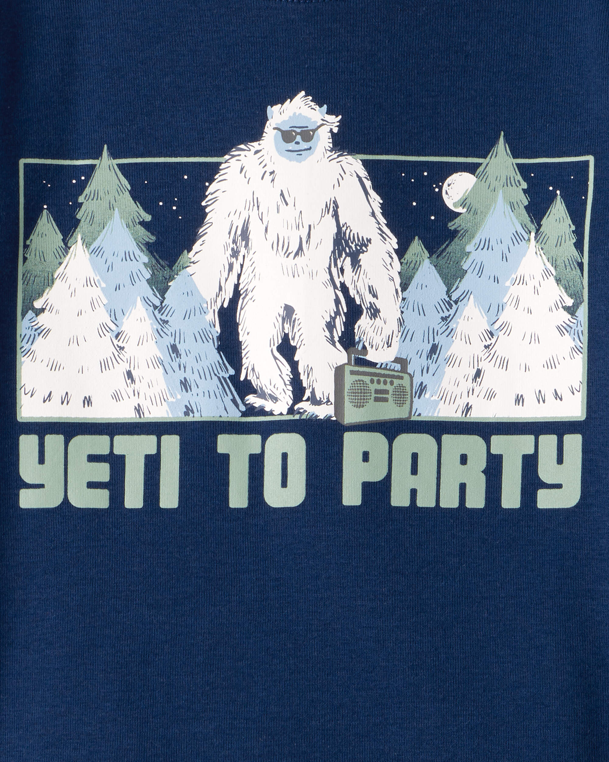 Boys Yeti Print 100% Cotton Long-Sleeve Snug Fit 4-Piece Pyjamas - Green/Navy