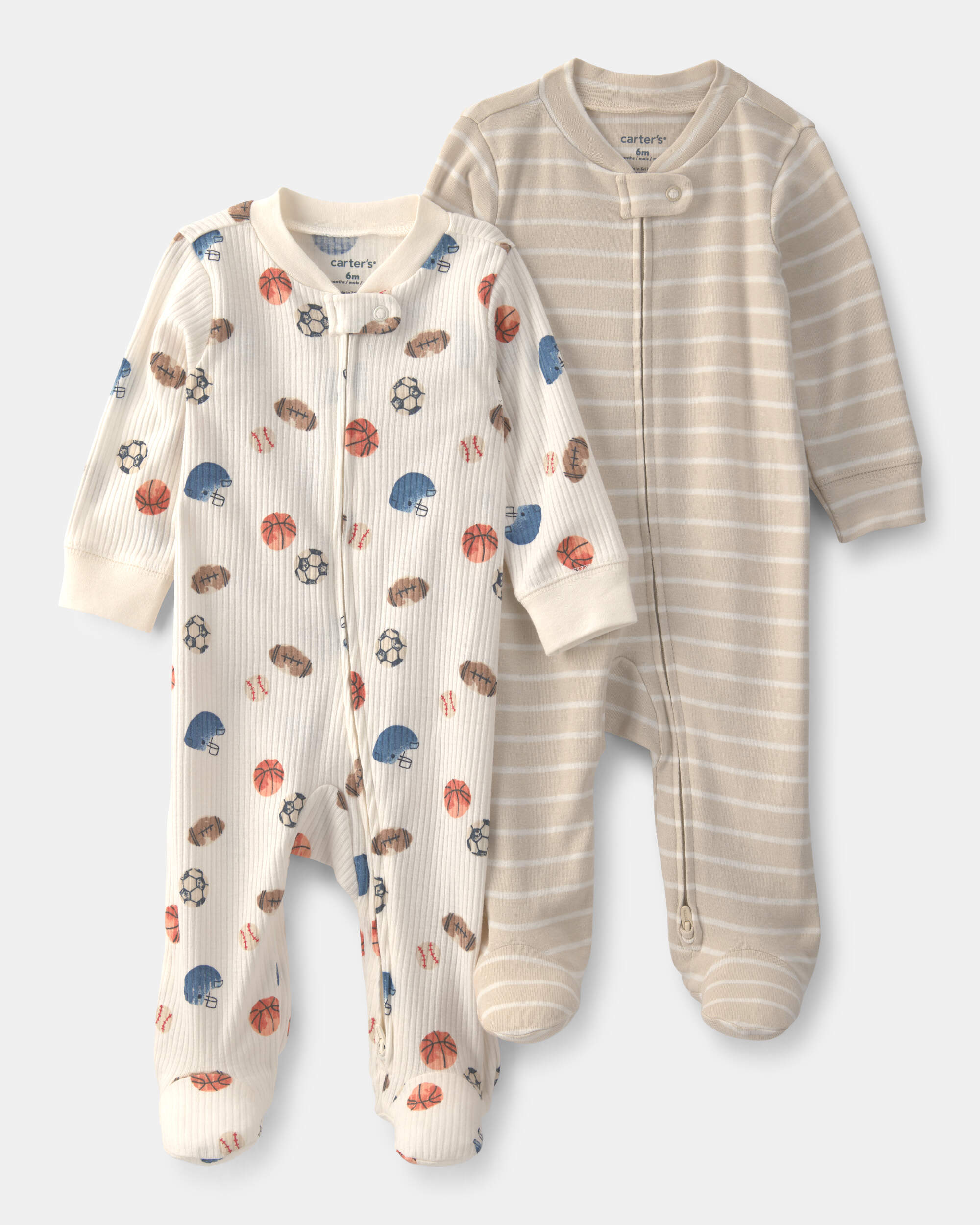 Baby Boy 2-Pack Sports Sleeper - White/Brown