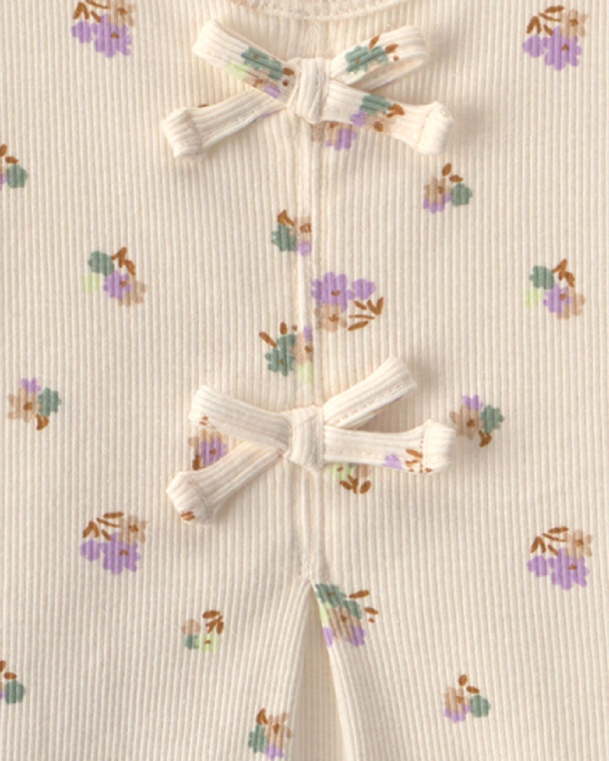 Toddler Girl 2-Piece Flower Floral Short-Sleeve Top & Pant Set – Cream/Green