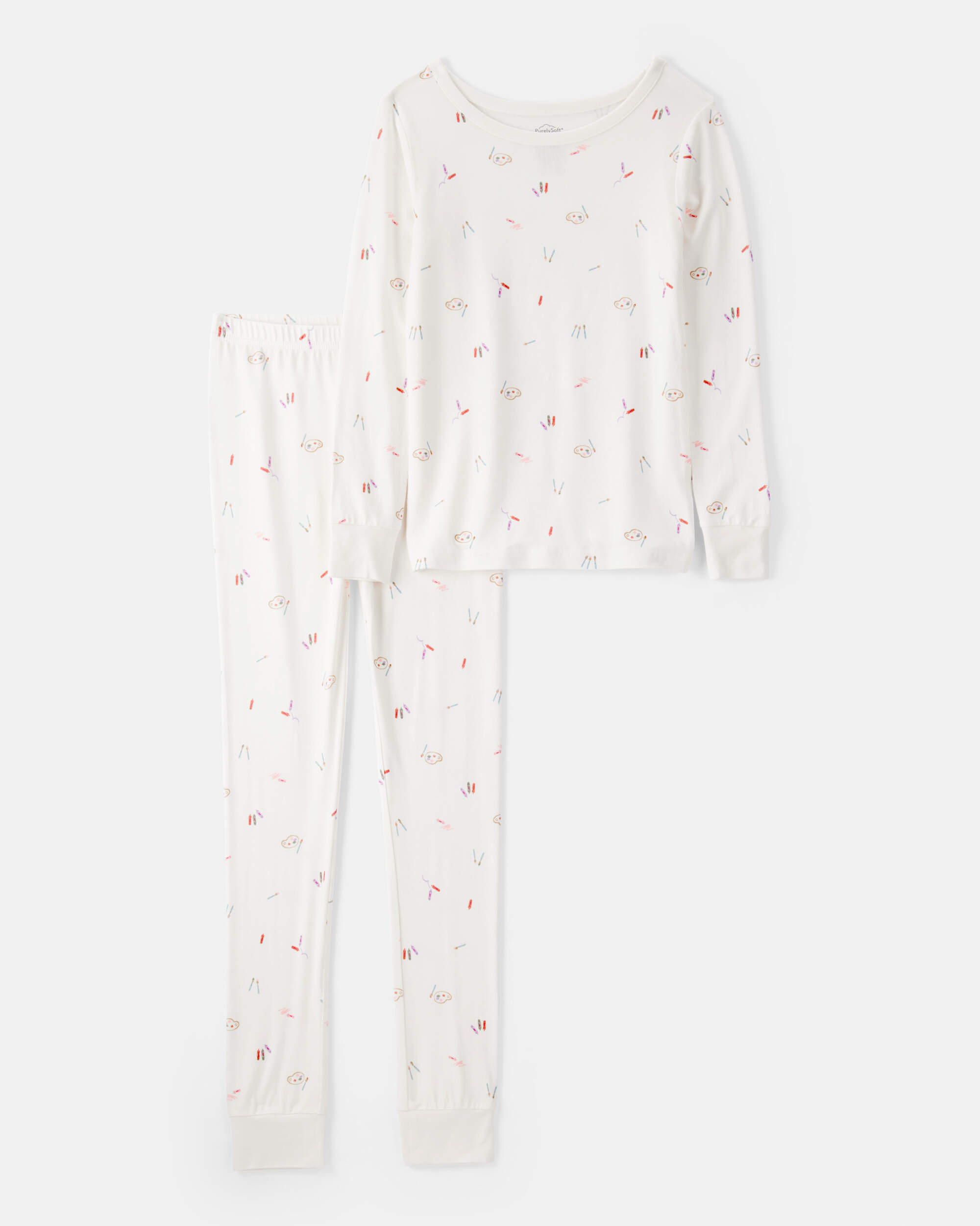 Girls Print PurelySoft Long-Sleeve 2-Piece pyjamas - Ivory
