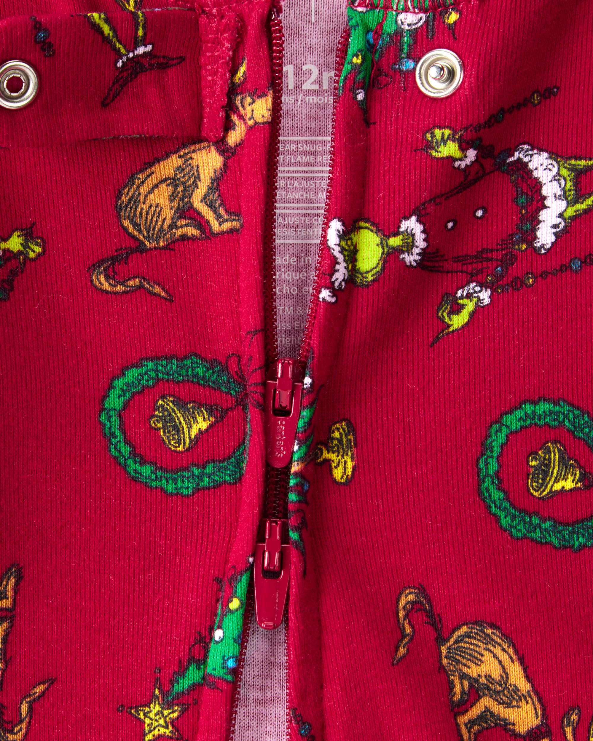 Baby Dr. Seuss™ The Grinch Print 100% Cotton Long-Sleeve Snug Fit 1-Piece pyjamas - Red
