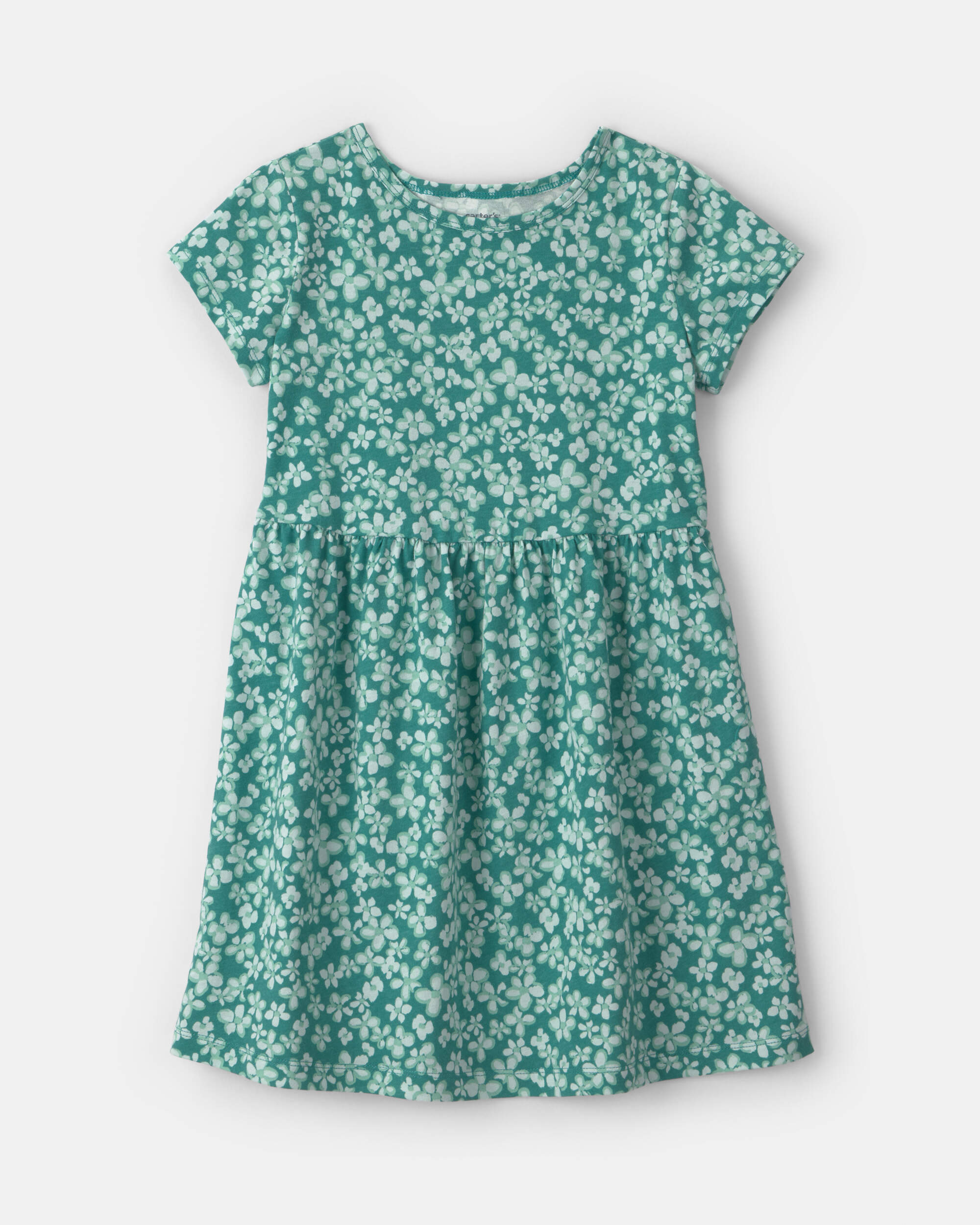Girls Floral Short-Sleeve Dress - Green
