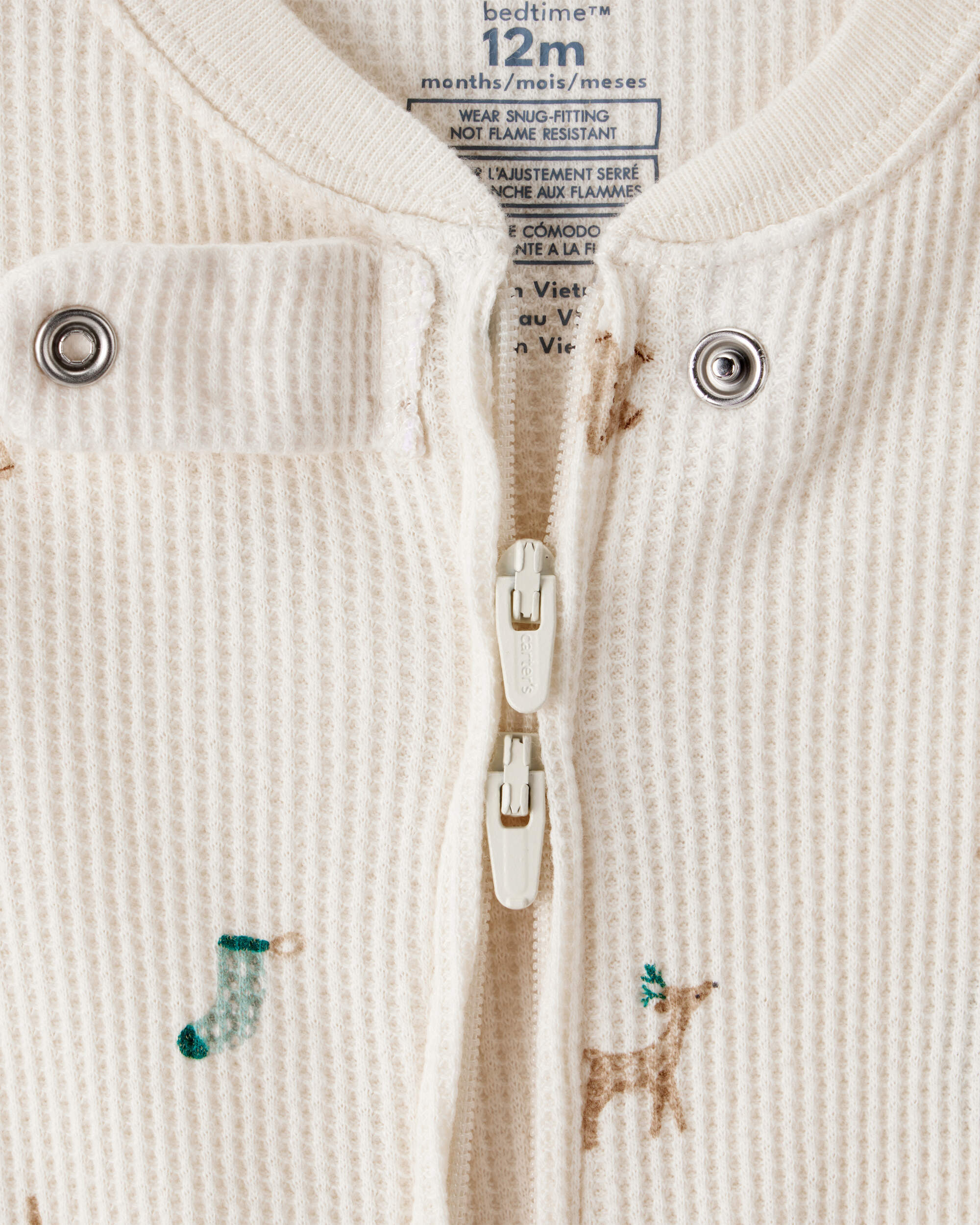 Toddler Mini Christmas Cotton Long-Sleeve Snug Fit 1-Piece Pyjamas - White