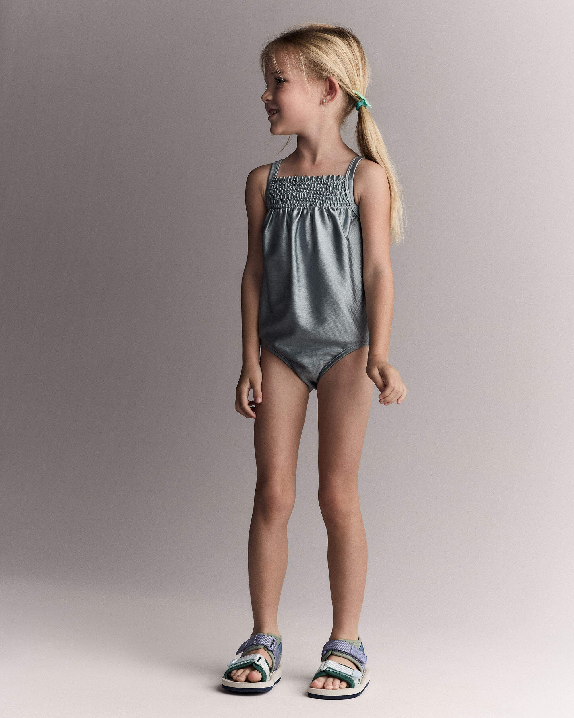 Toddler Girl Smocked One-Piece Swimsuit - Pale Blue