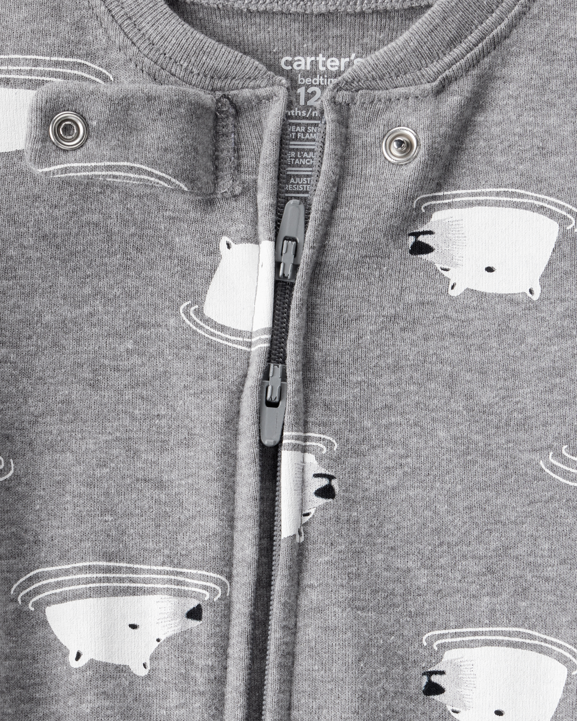 Baby Boy Polar Bear Cotton Snug Fit 2-Way Zip Footie 1-Piece Pyjamas - Grey