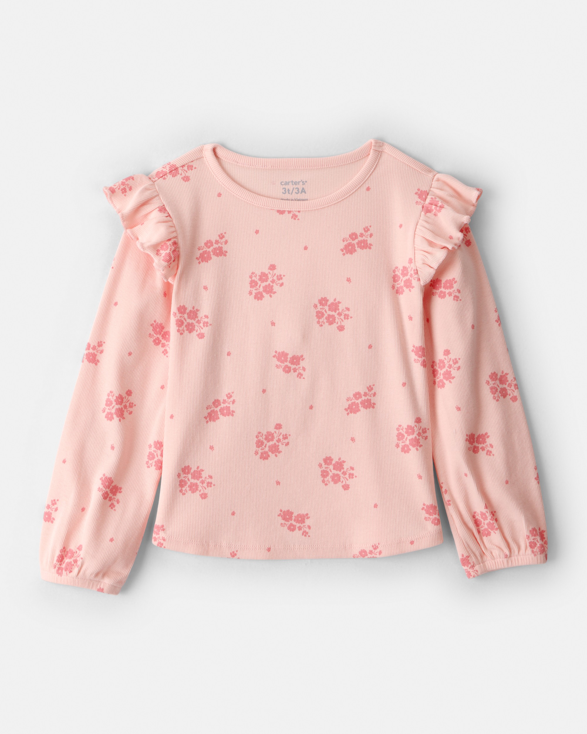 Toddler Girl Floral Cotton Ruffle Long-Sleeve Top - Pink