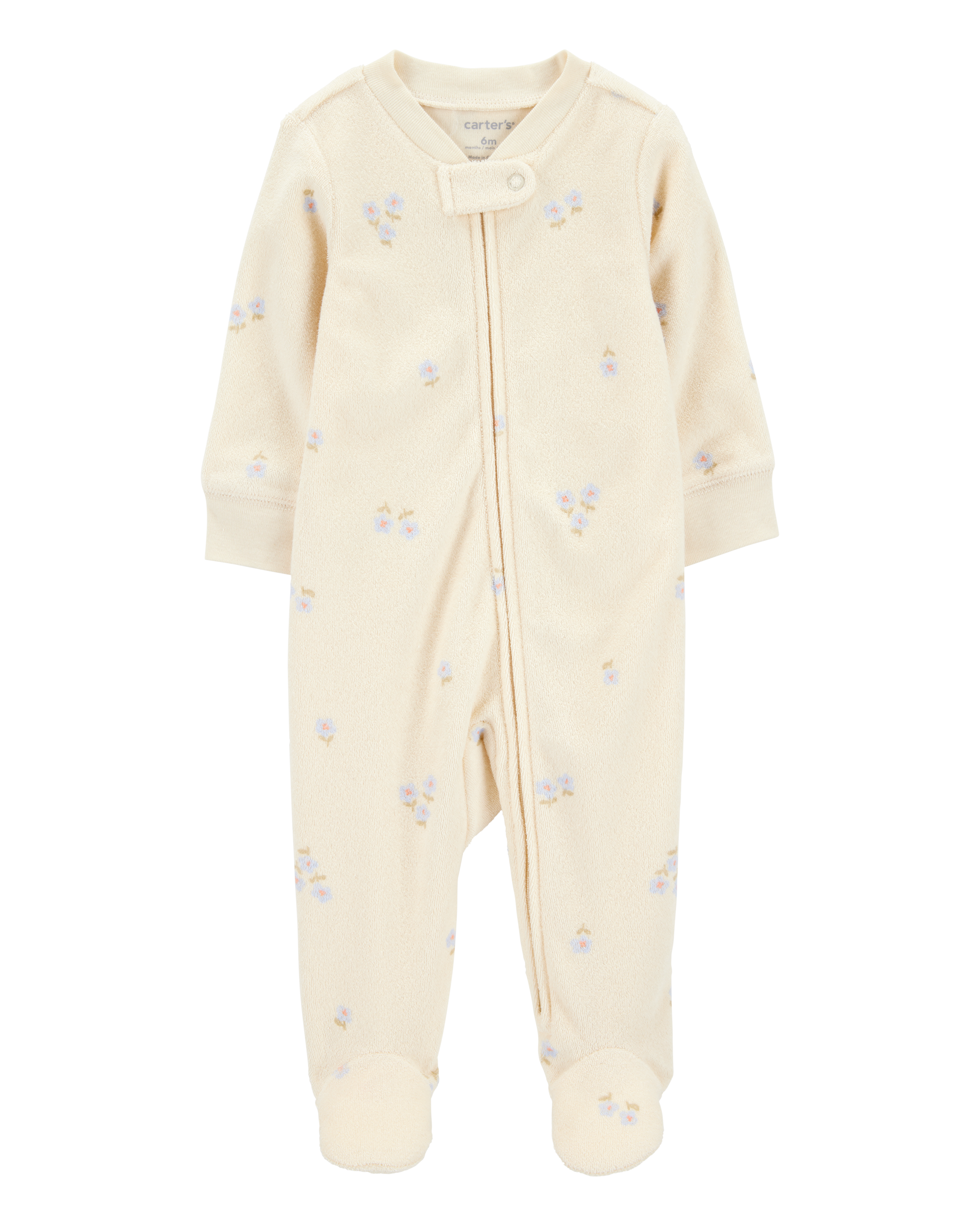 Baby Floral Print 2-Way Zip Terry Sleeper Pyjamas - Ivory