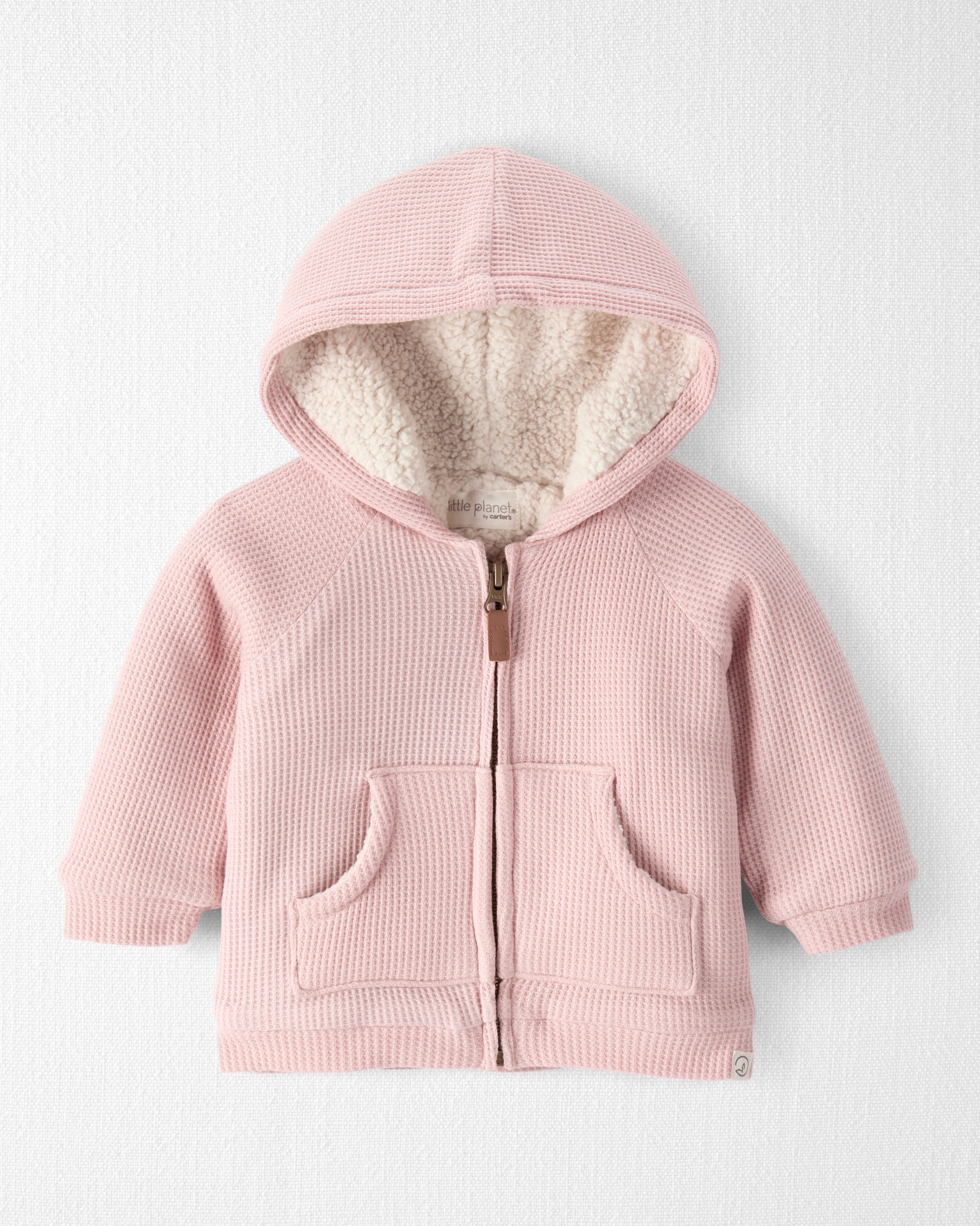 Baby Girl Waffle Knit Hooded Jacket Made with Organic Cotton