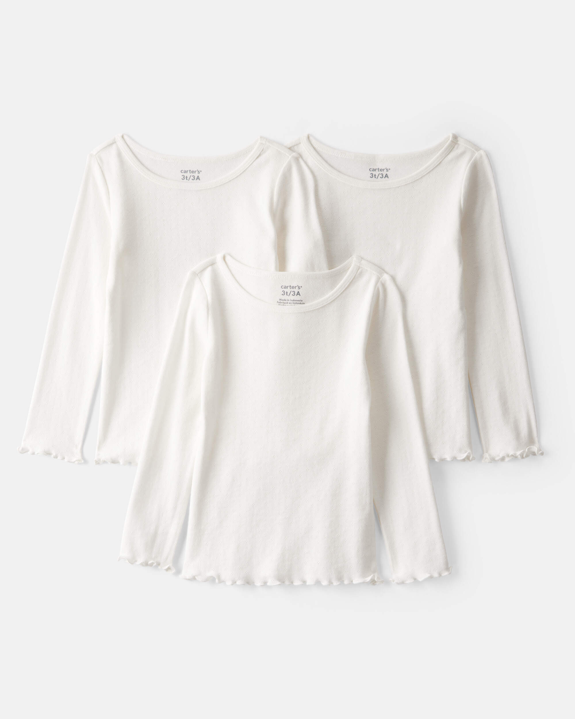 Toddler Girl 3-Pack Cotton Long-Sleeve Tops - Ivory