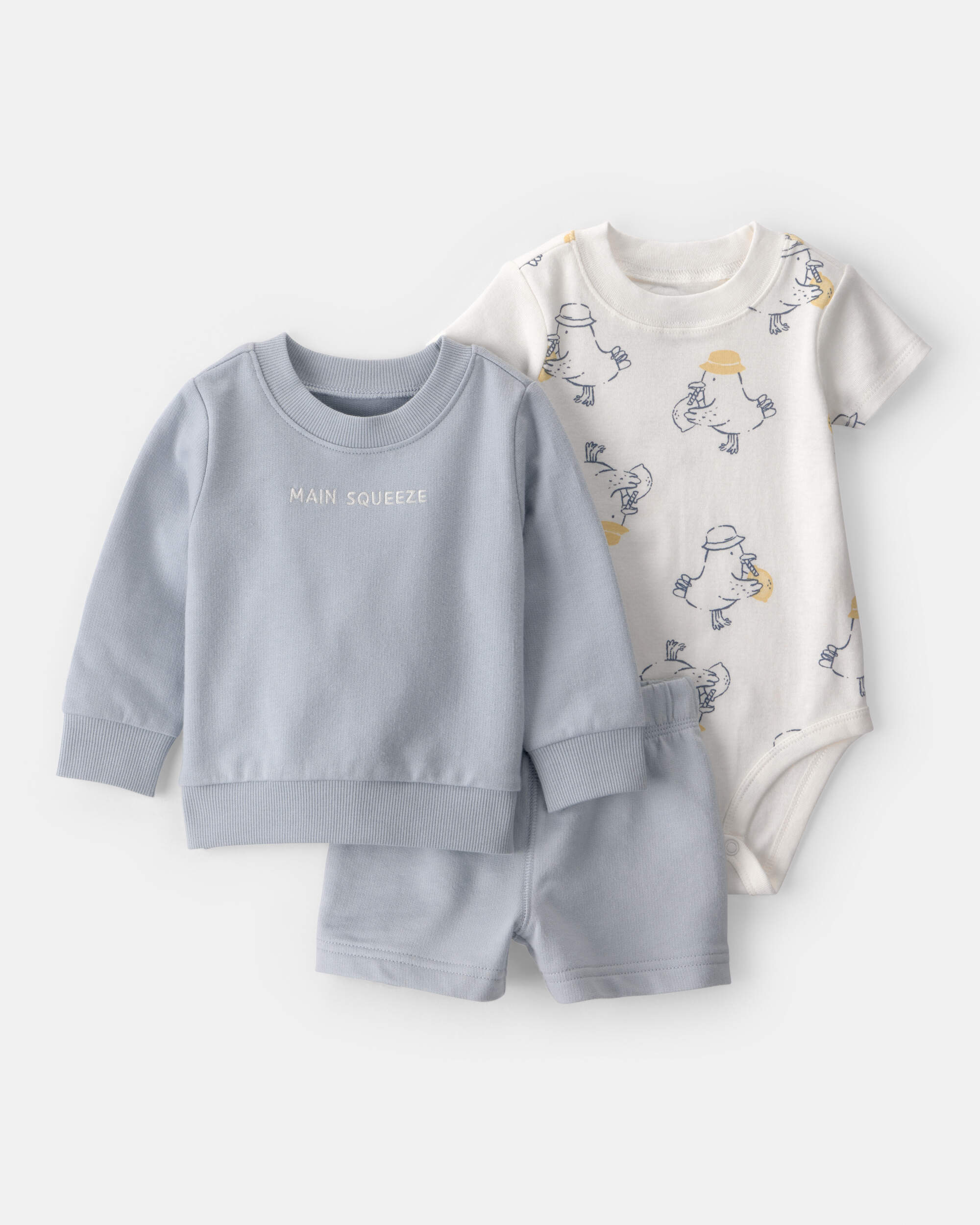 Baby Boy 3-Piece 'Main Squeeze' Sweatshirt, Bodysuit & Short Set - Blue