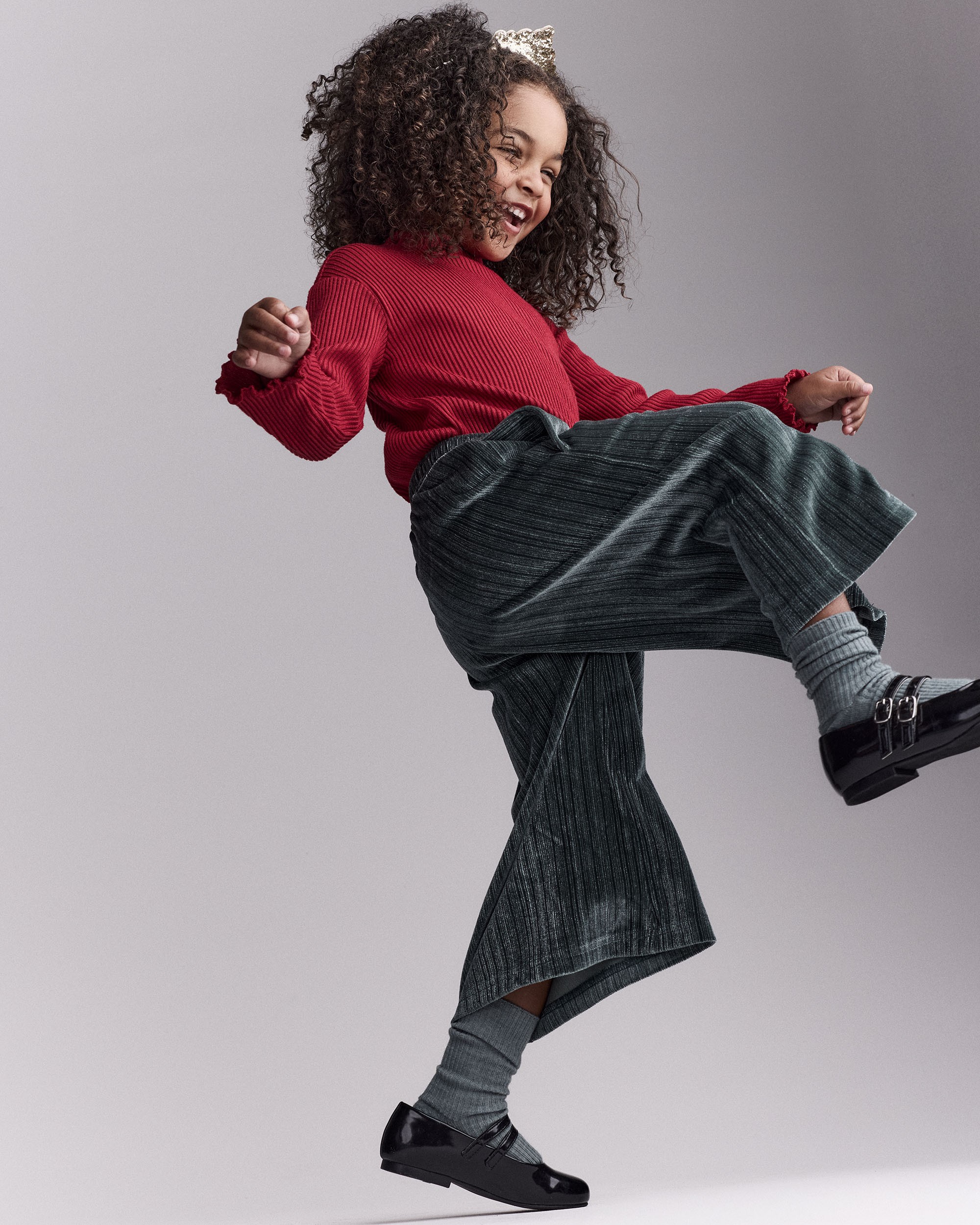 Toddler Girl Velvety Wide-Leg Pant with Bow - Dark Green