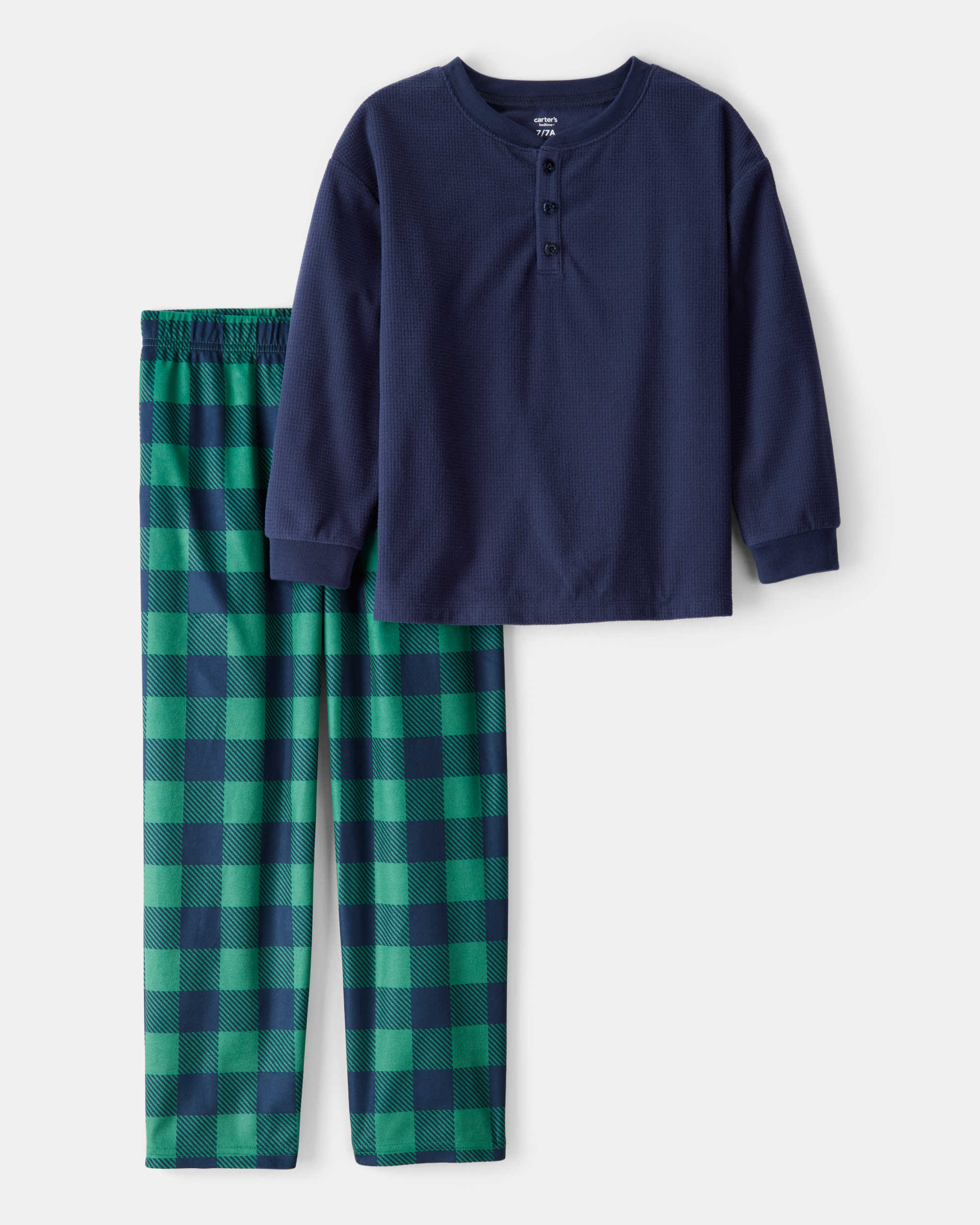 Boys Plaid Fleece Loose Fit 2-Piece Pajamas