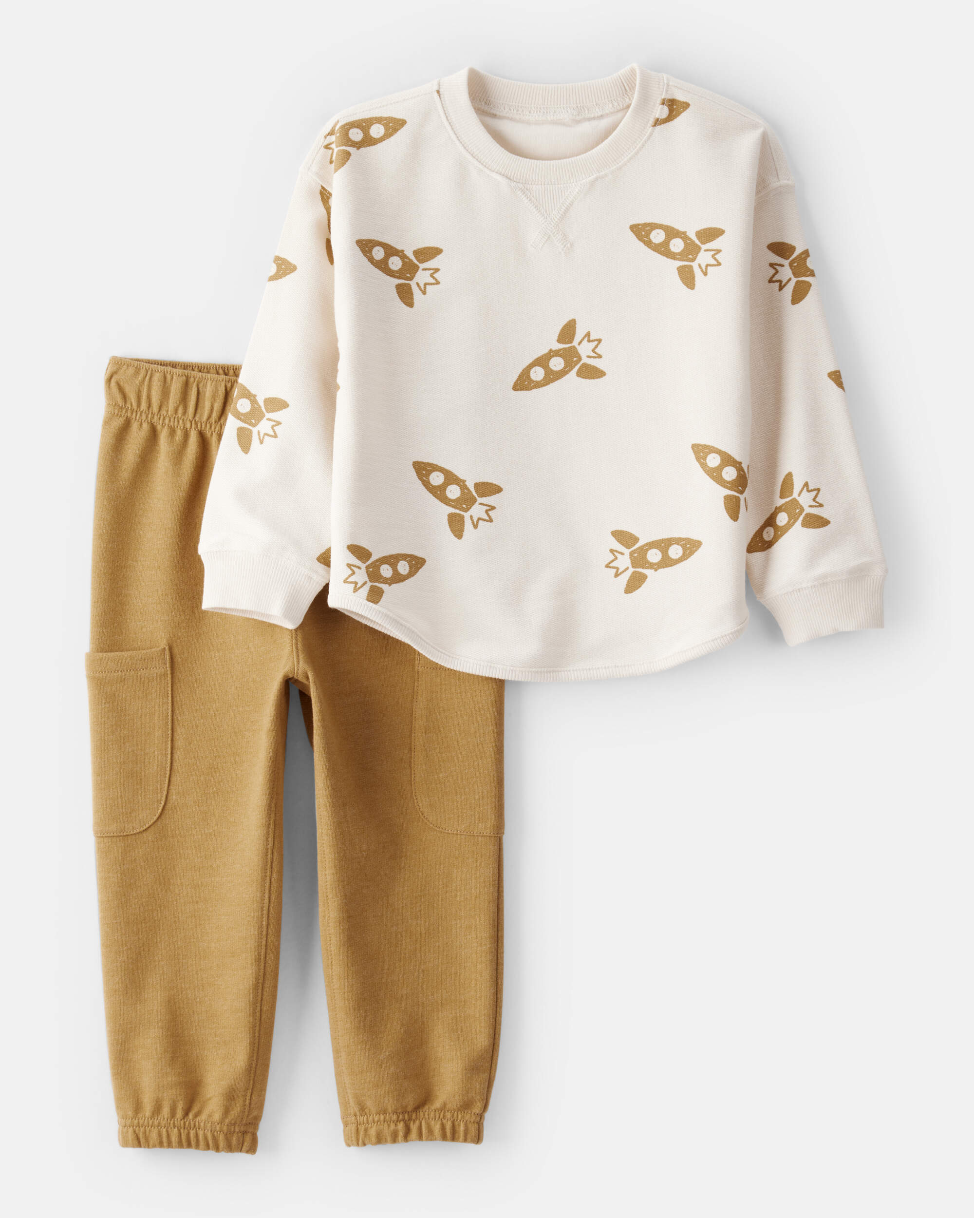Toddler Boy Rocket French Terry Long-Sleeve Tee & Pant Set - Ivory/Yellow