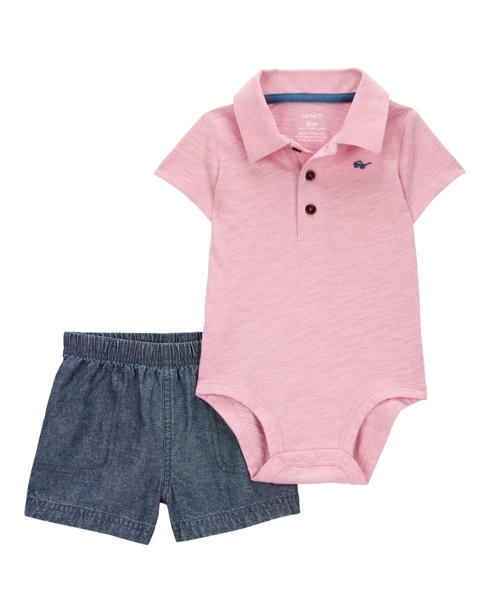 Baby Boy 2-Piece Polo Bodysuit & Short Set - Pink