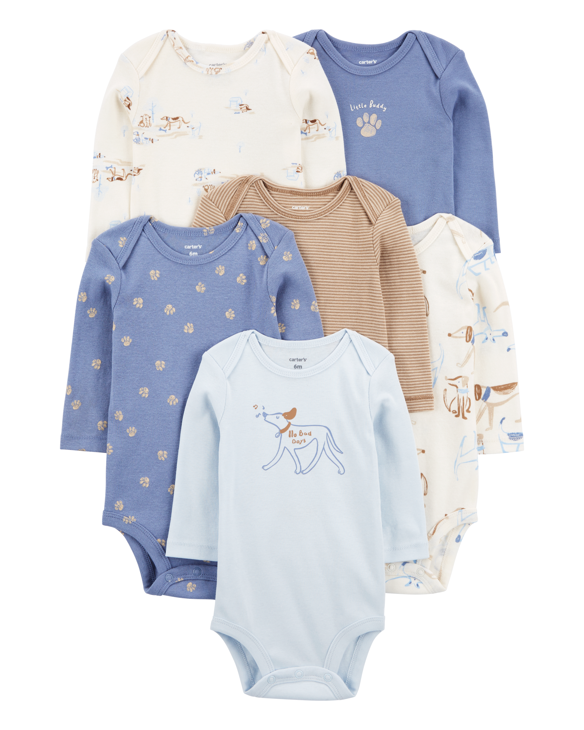 Baby 6-Pack Dog Long-Sleeve Bodysuits