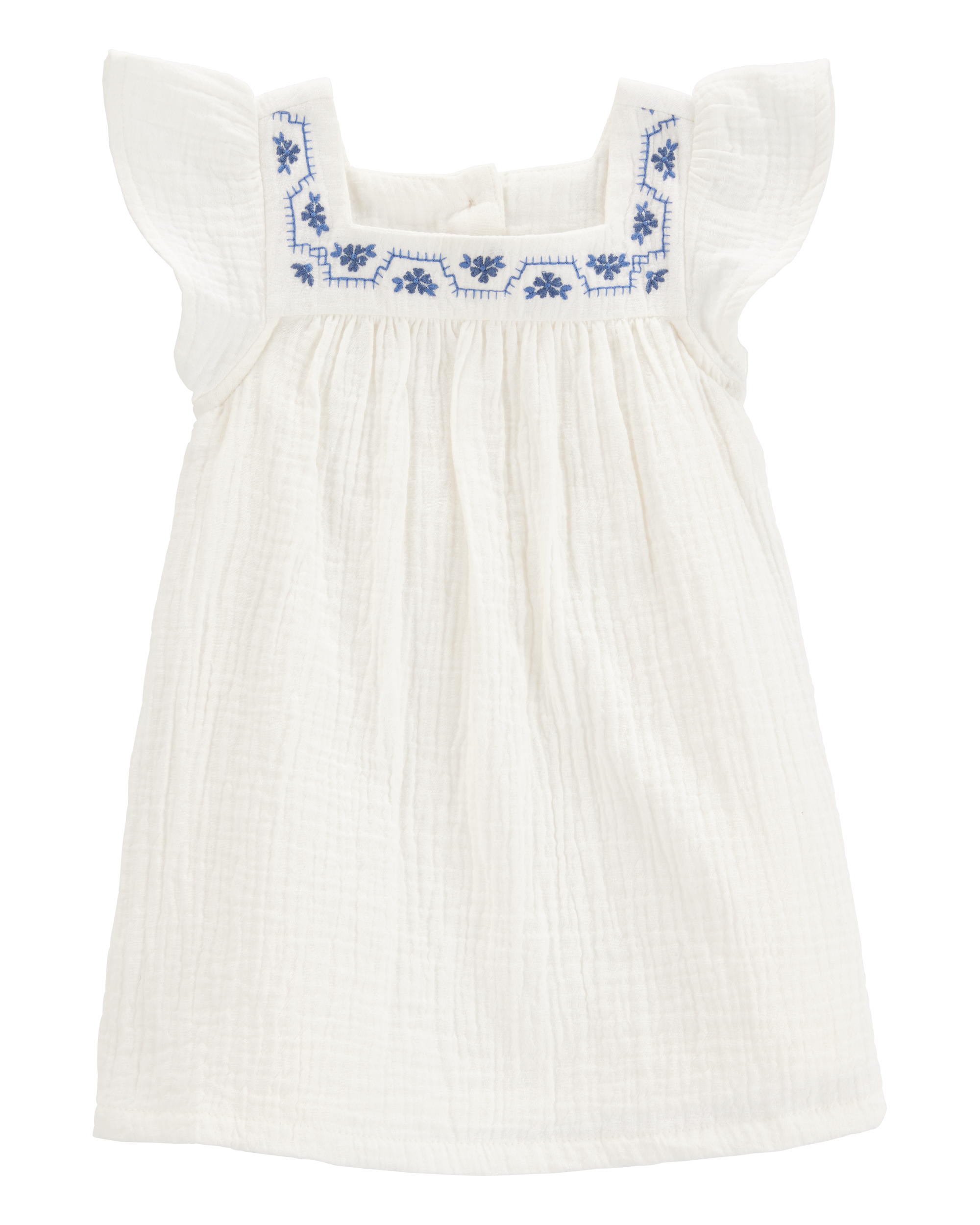Baby Solid Flutter-Sleeve Dress - White