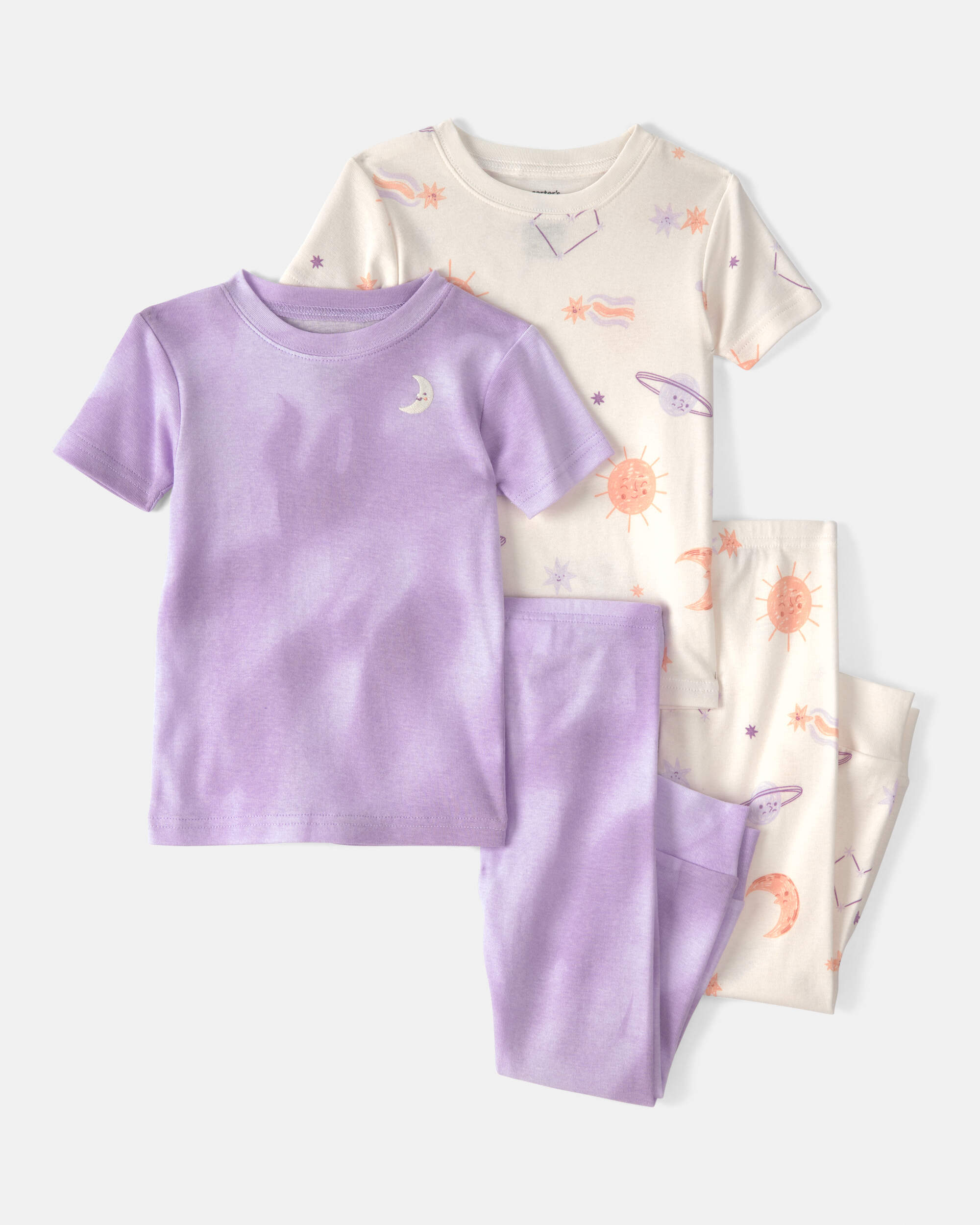 Toddler Girl Space Constellation Tie-Dye 100% Cotton Snug Fit 4-Piece Pyjama Set - Purple