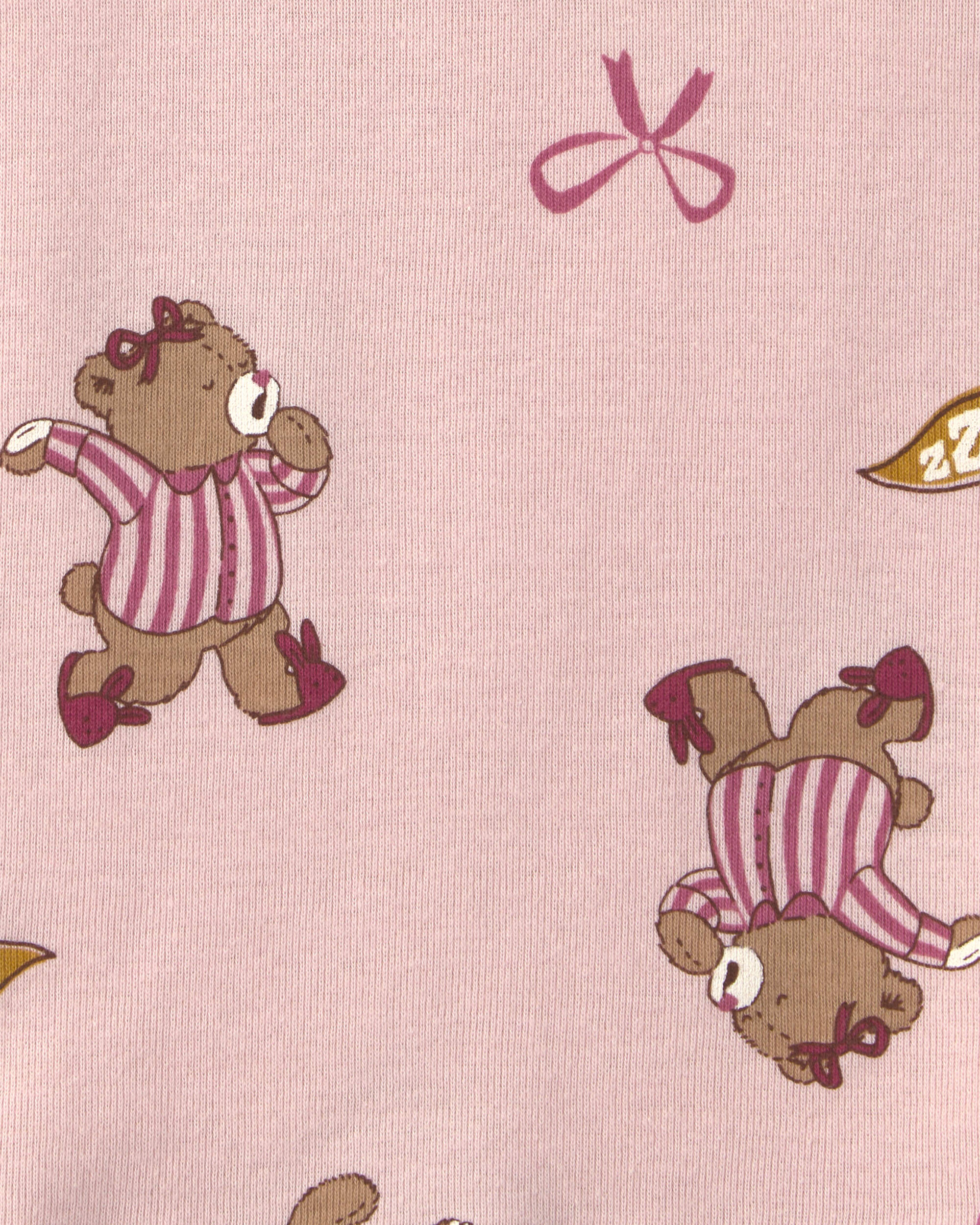 Girls 4-Piece Varsity Bear 100% Cotton Snug Fit Pyjama Set - Pink/Cream