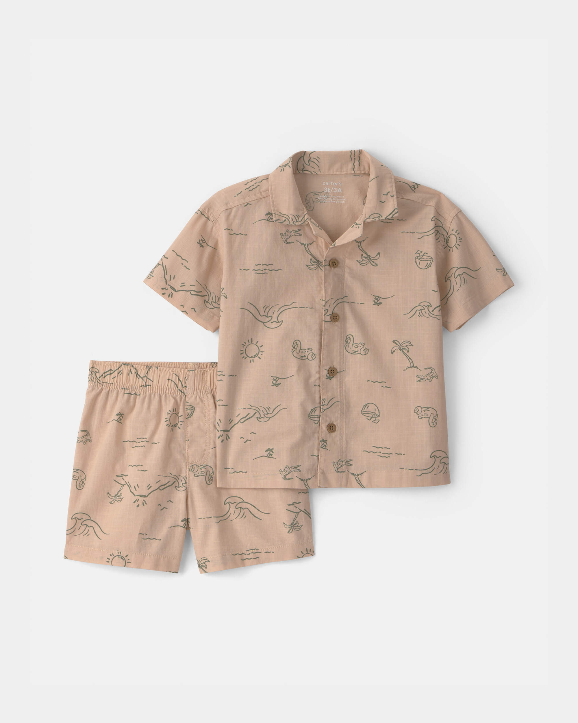 Toddler Boy 2-Piece Island Top & Short Set - Tan