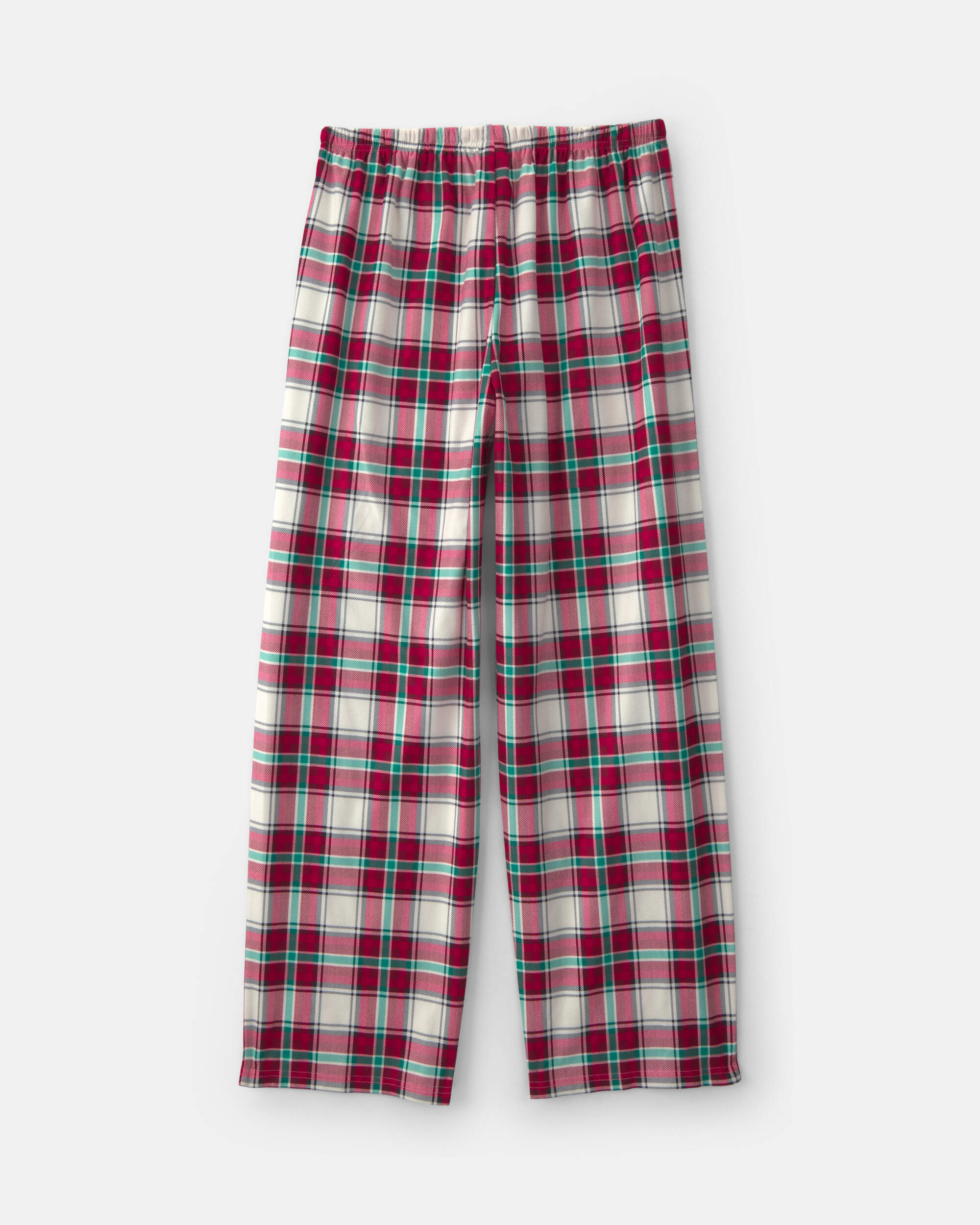 Adult Christmas Plaid Fleece Loose Fit Pyjama Bottoms - Red/Green