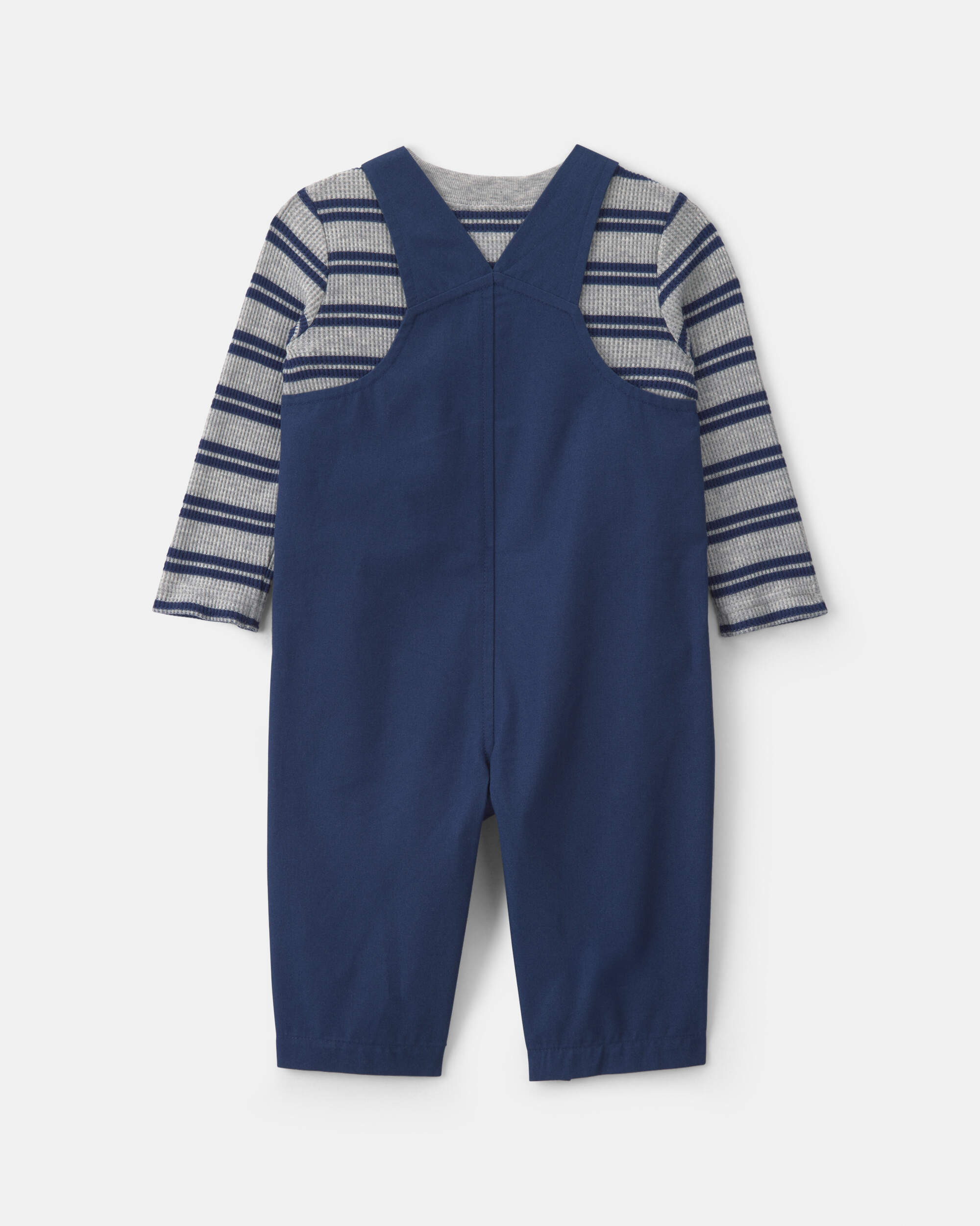Baby Boy 2-Piece Striped Sports Thermal Overall Set - Navy
