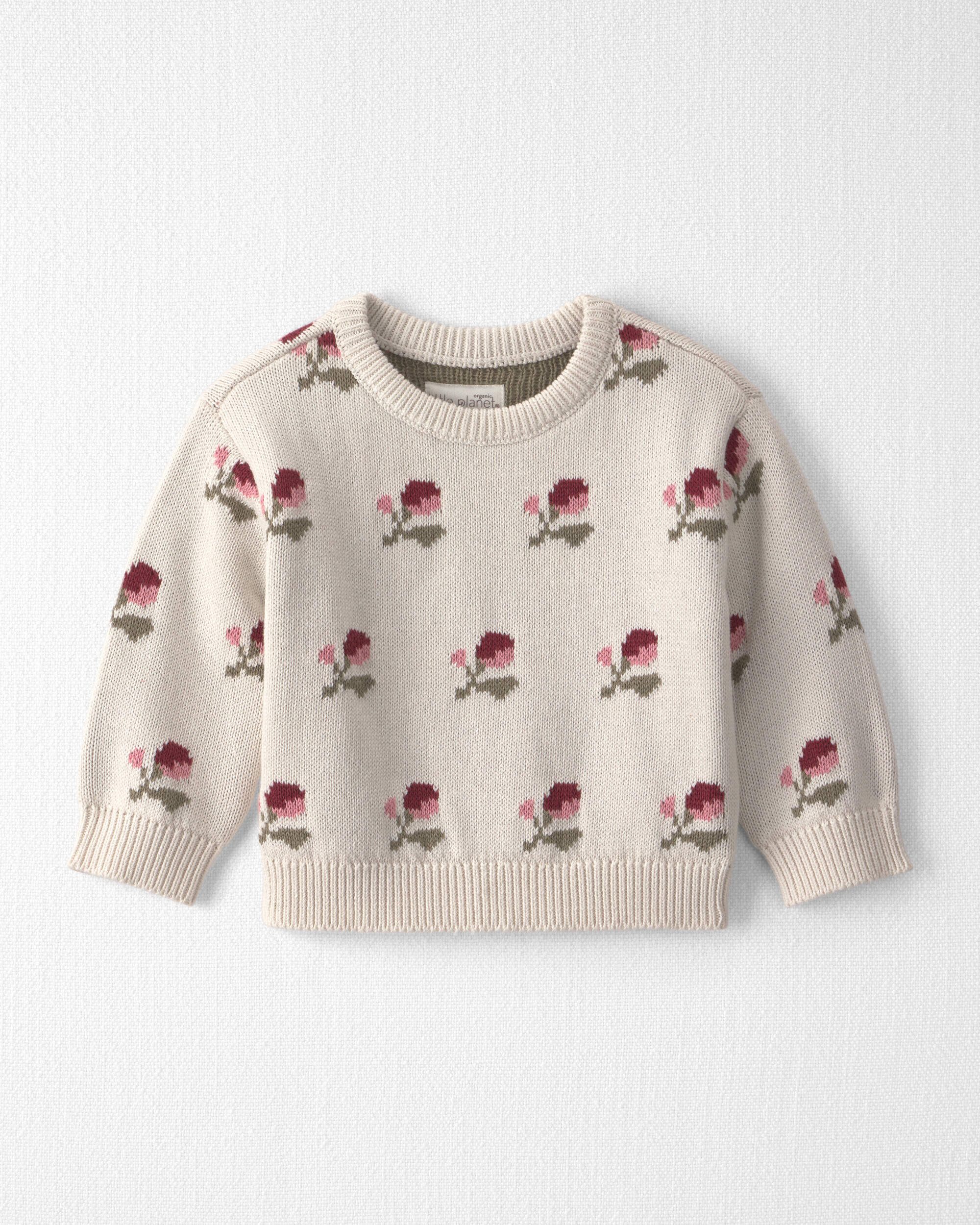 Baby Organic Cotton Sweater Knit Pullover Floral Jacquard