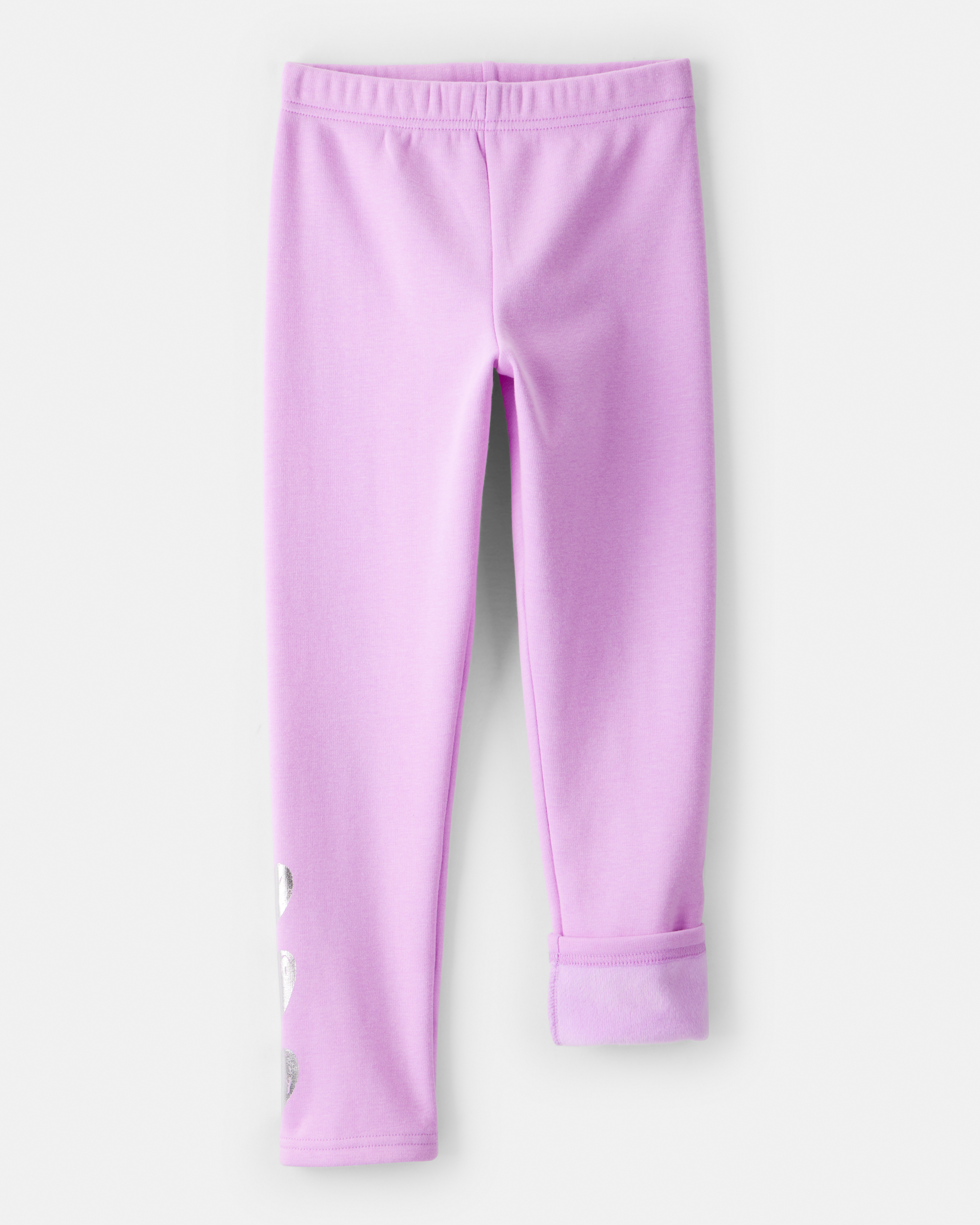 Kid Metallic Heart Pull-On Stretch Cozy Leggings - Purple