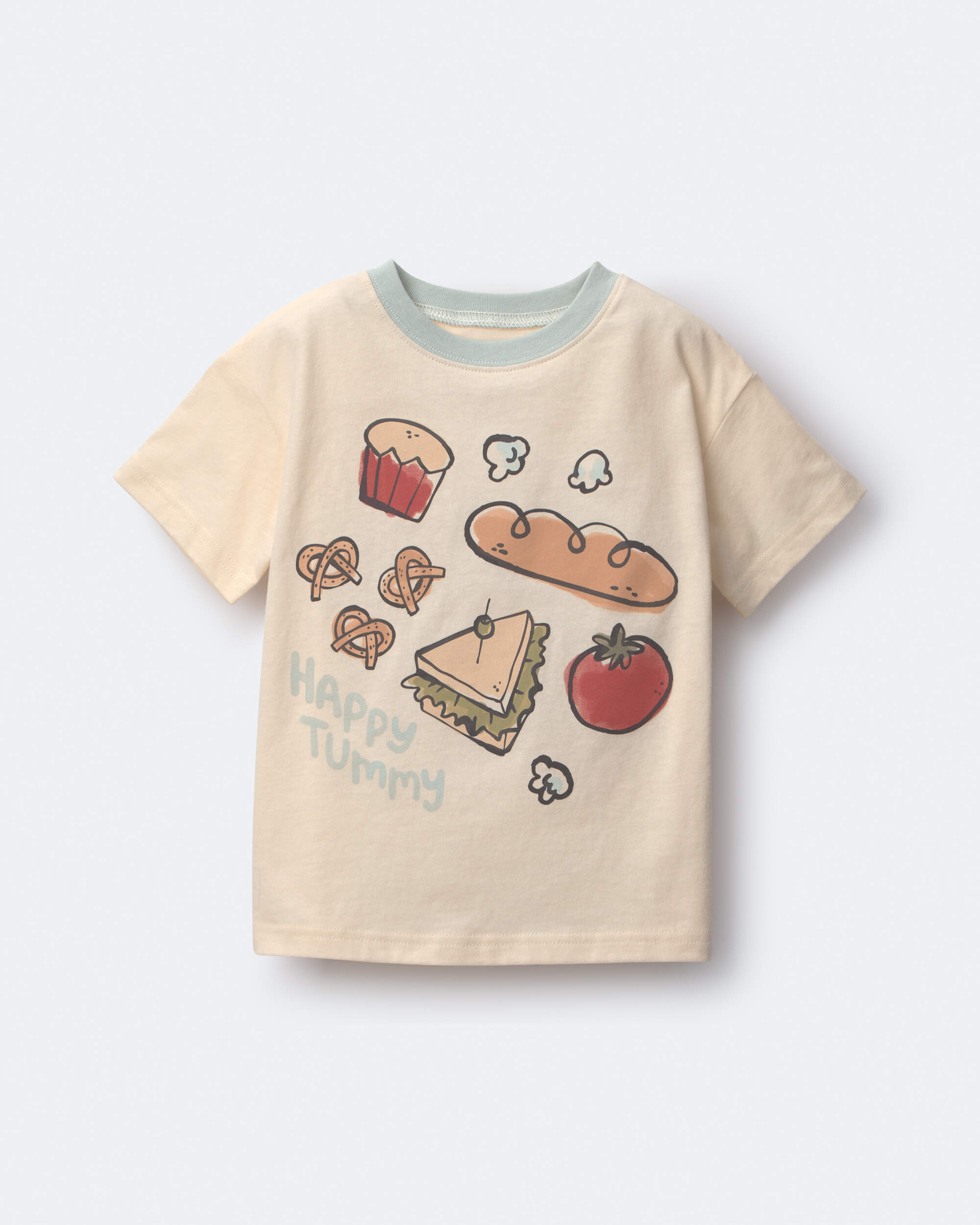 Toddler Happy Tummy' Relaxed Tee Food Print - Cream