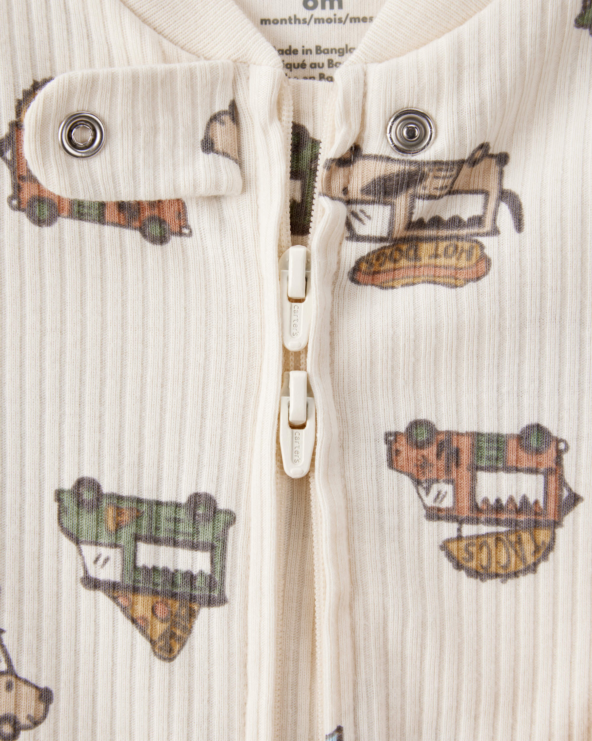 Baby Boy Truck Print Cotton Long-Sleeve Sleeper- Ivory