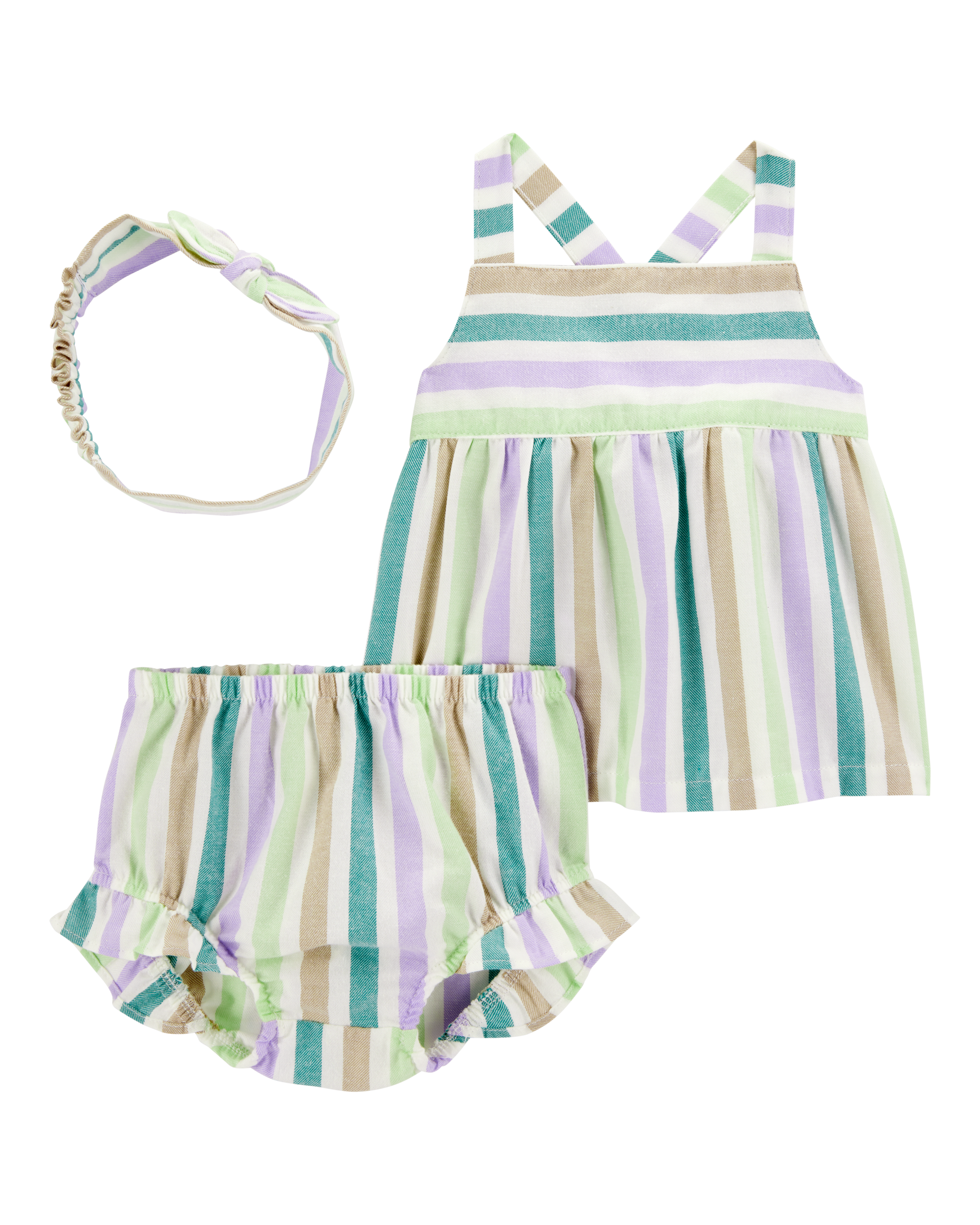Baby Girl 3-Piece Striped Outfit Set