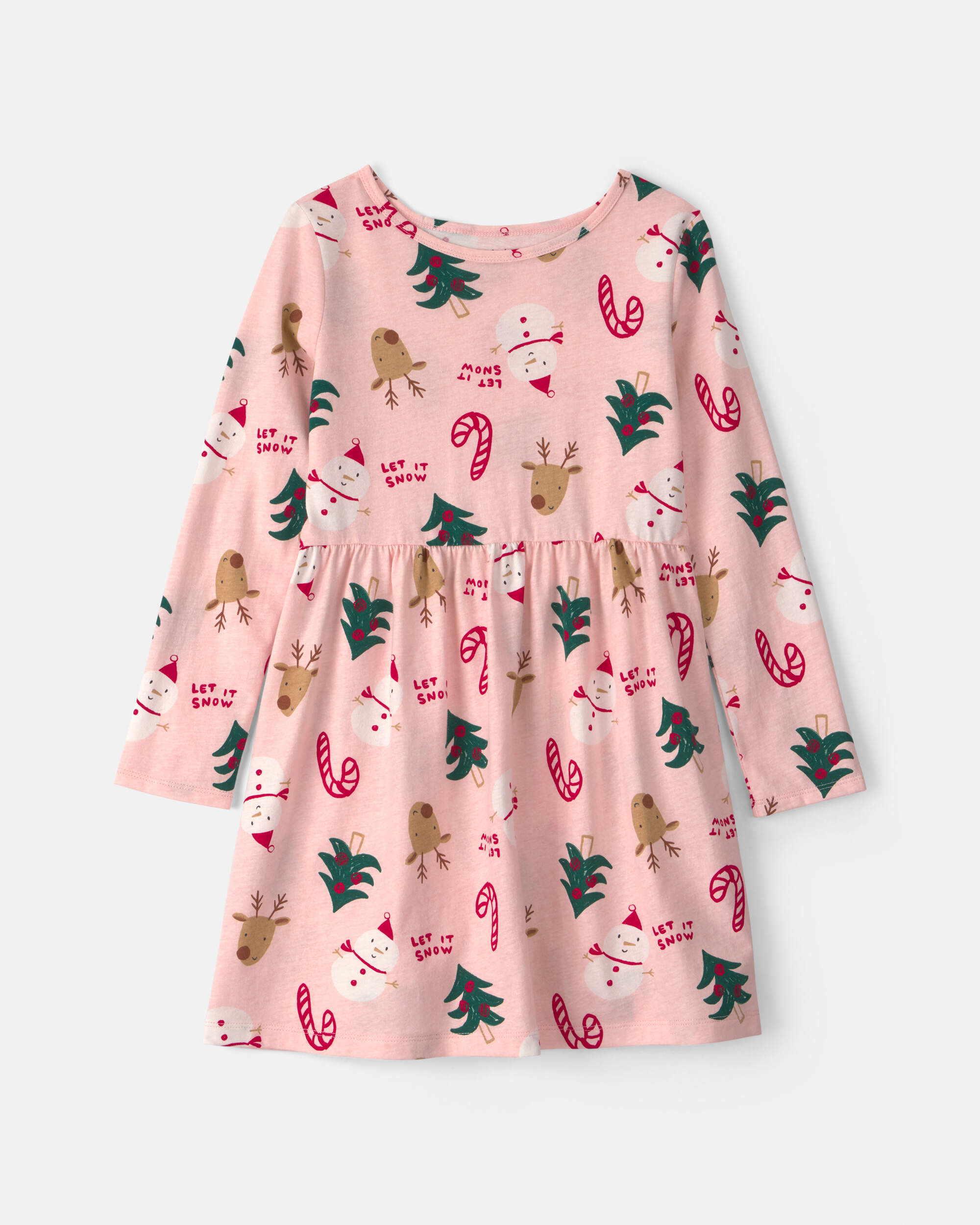 Girls Christmas Long-Sleeve Dress - Pink