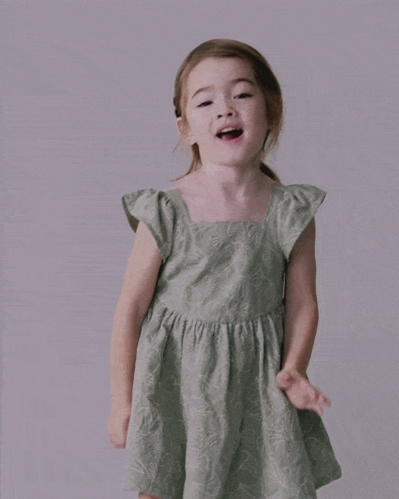 Toddler Girl Embroidered Flutter Sleeve Dress Floral Print - Green