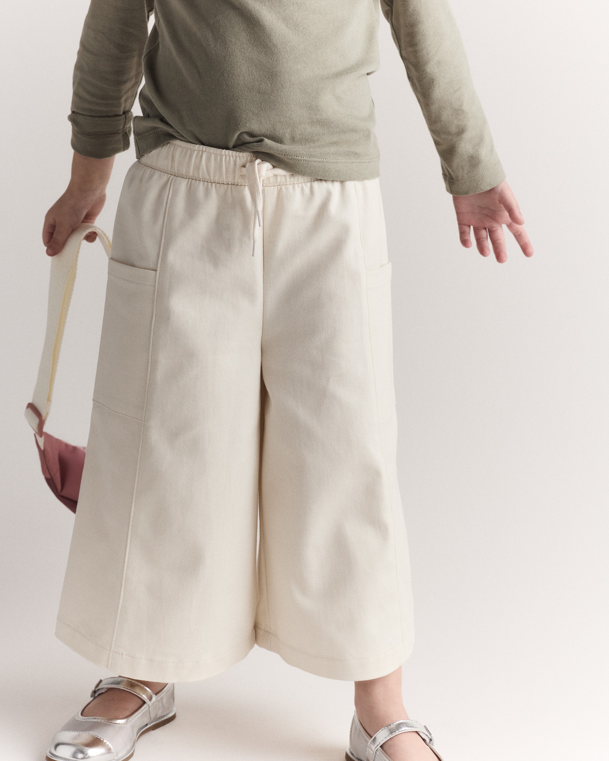 Toddler Girl Wide Leg Pocket Pant - Cream