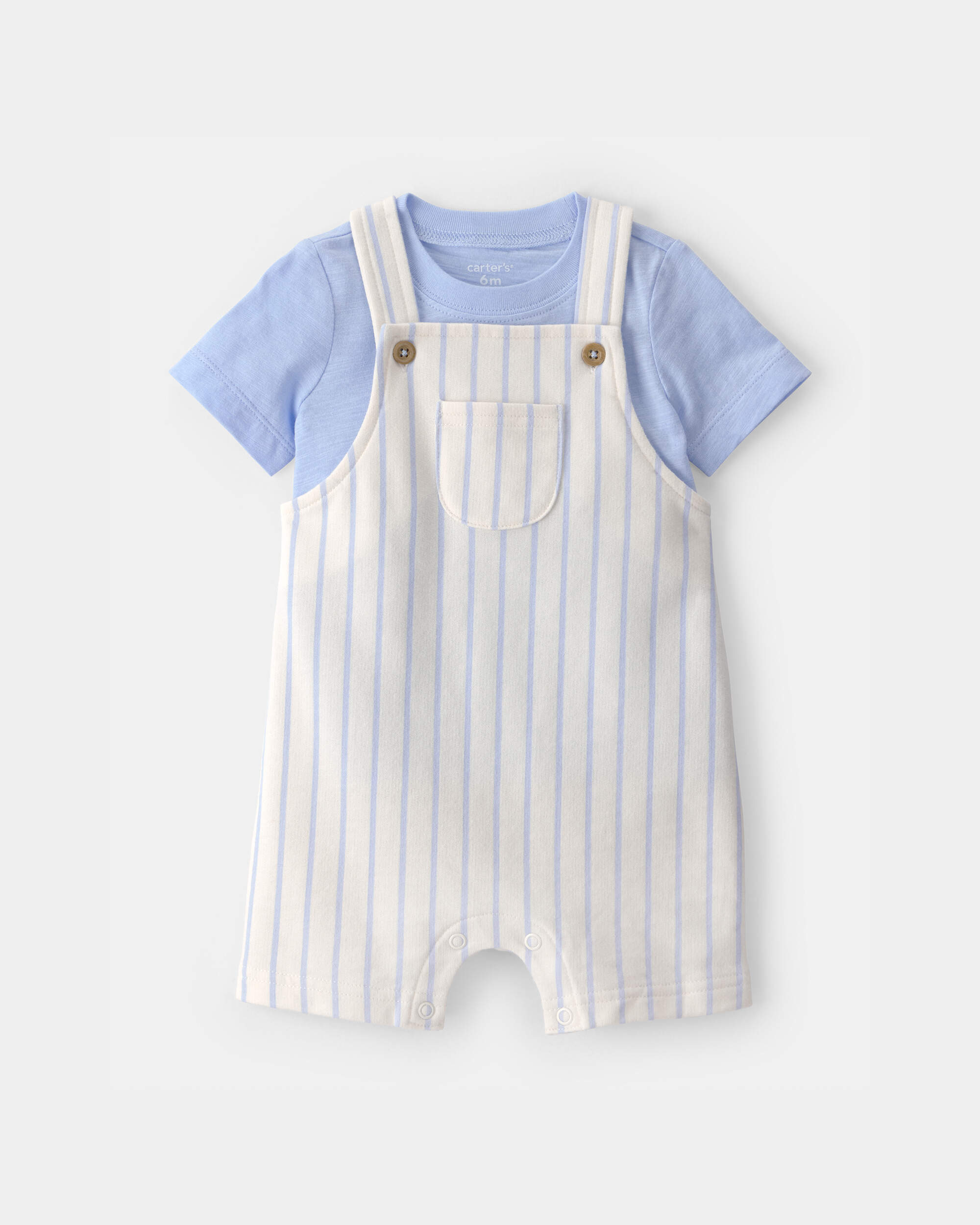 Baby 2-Piece Stripe Overall Set - Blue/Ivory