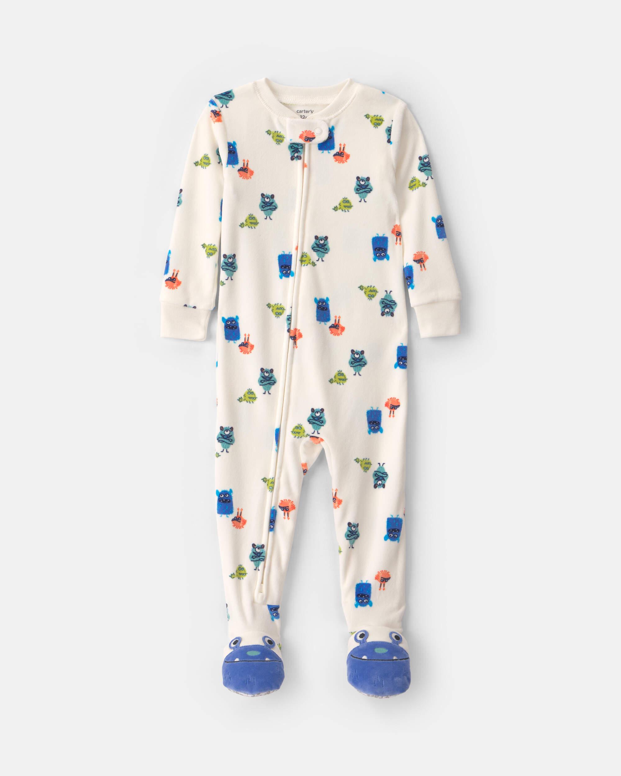 Baby Boy 1-Piece Monster 2-Way Zip DreamPlush Snug Fit Footed Pyjama - Cream