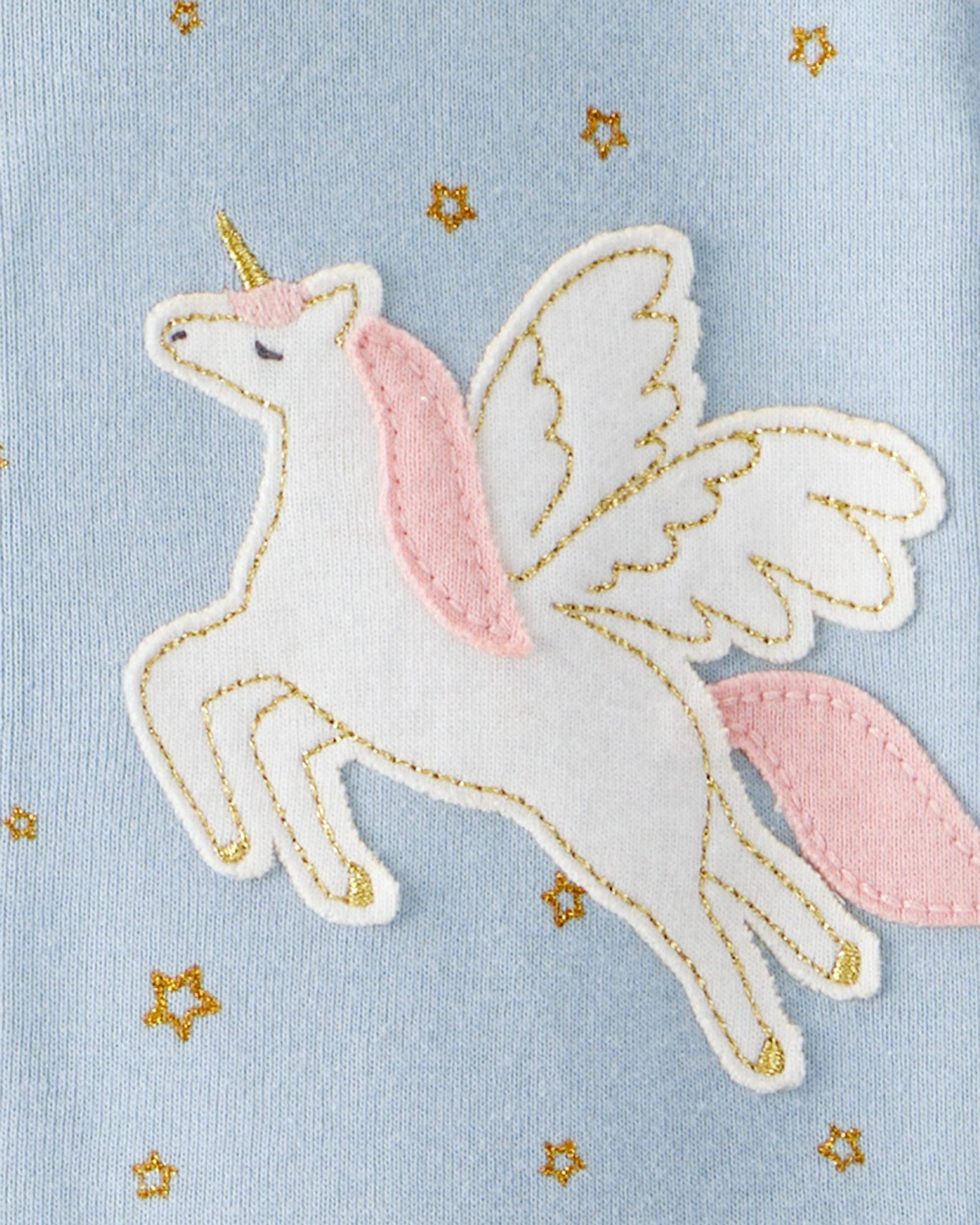 Baby Girl Unicorn Star Print 100% Cotton Long-Sleeve 2-Way Zip 1-Piece Pyjamas - Blue