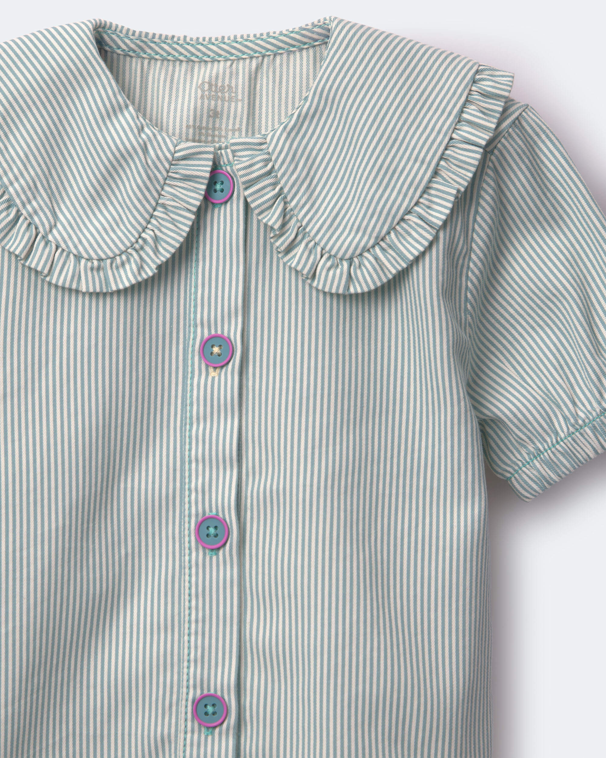 Toddler Girl Peter Pan Collar Top Stripes - Teal