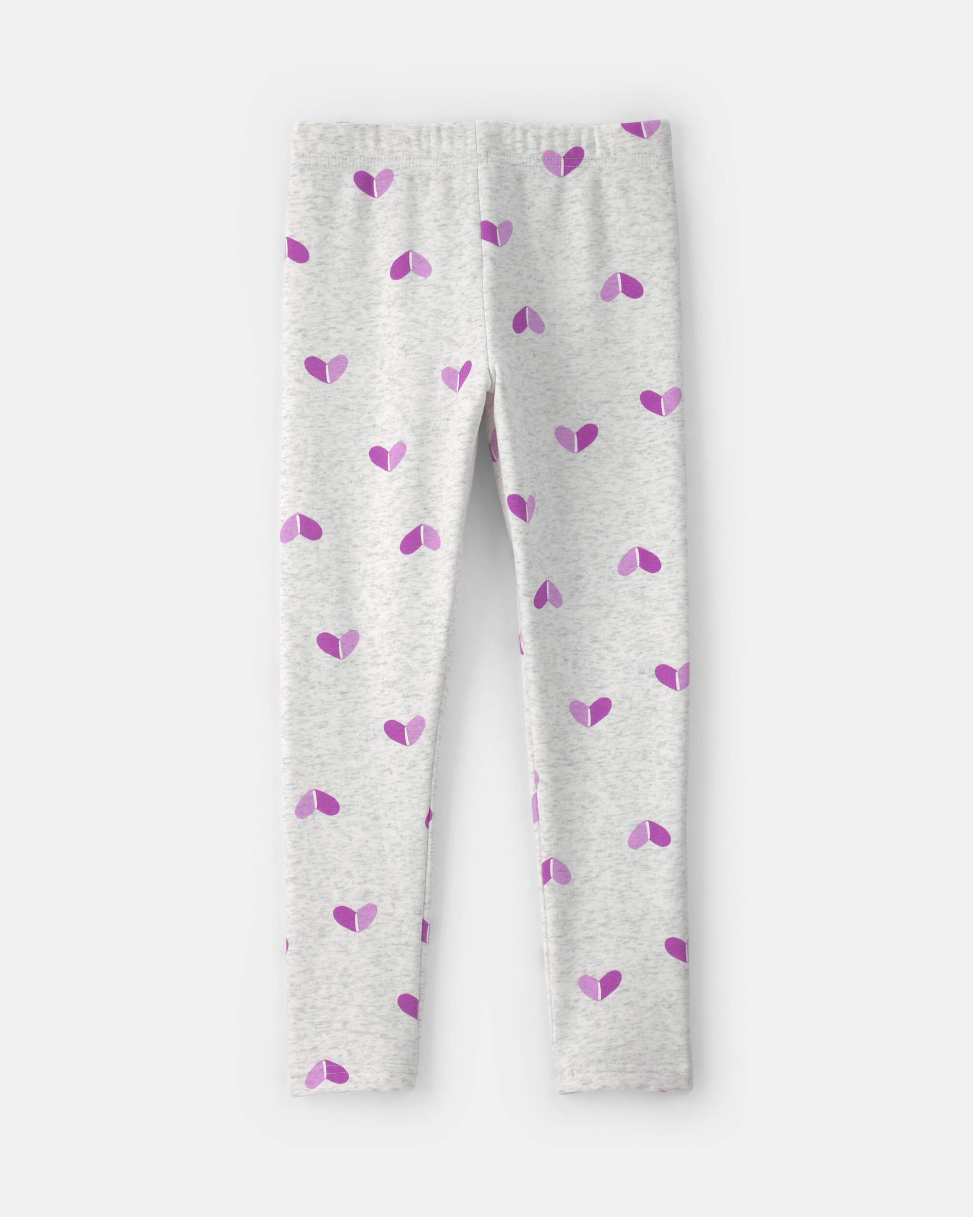 Girls Heart Fleece Pull-On Stretch Leggings - Grey/Purple