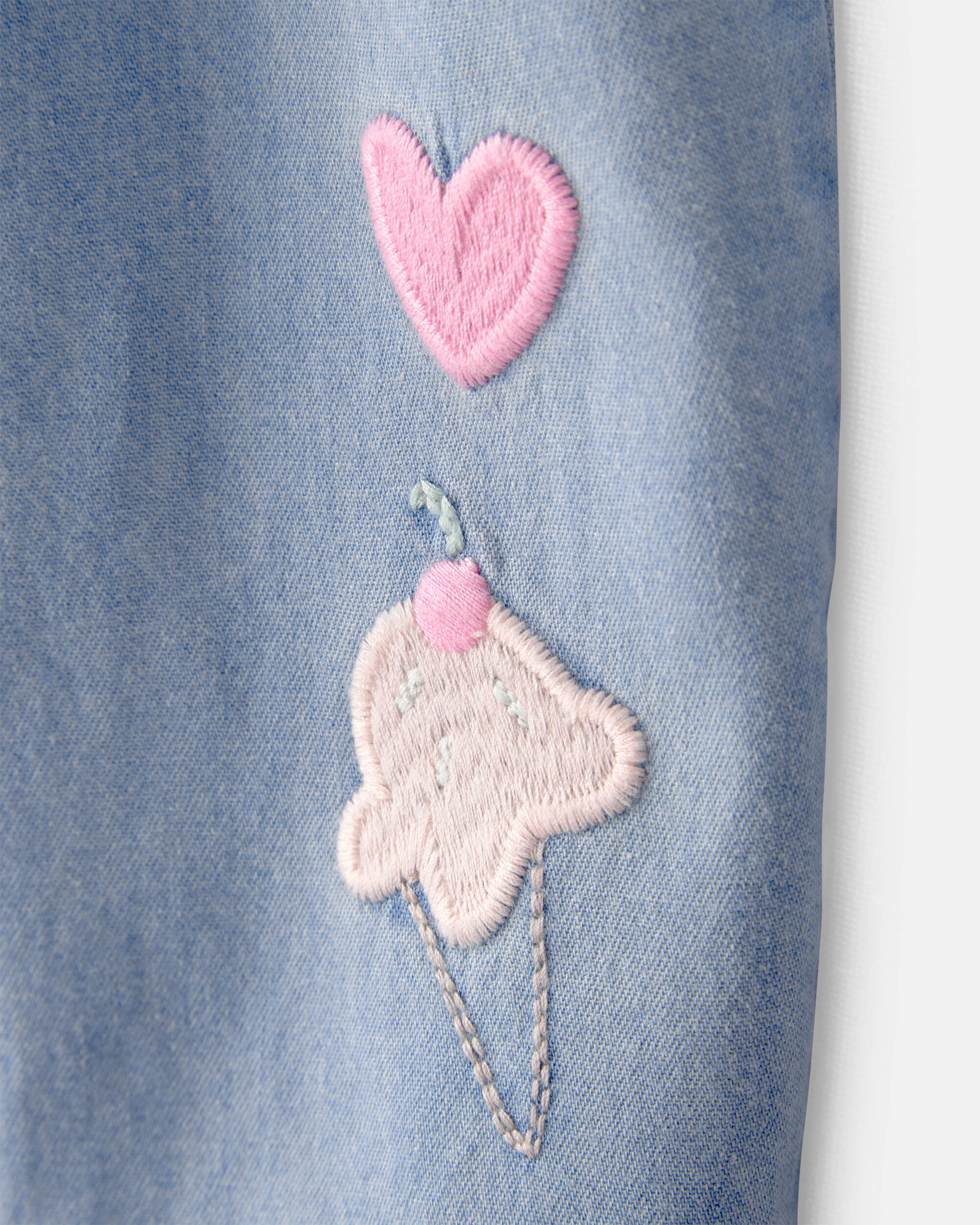 Baby Girl Embroidered Chambray Sleeveless Jumpsuit - Blue