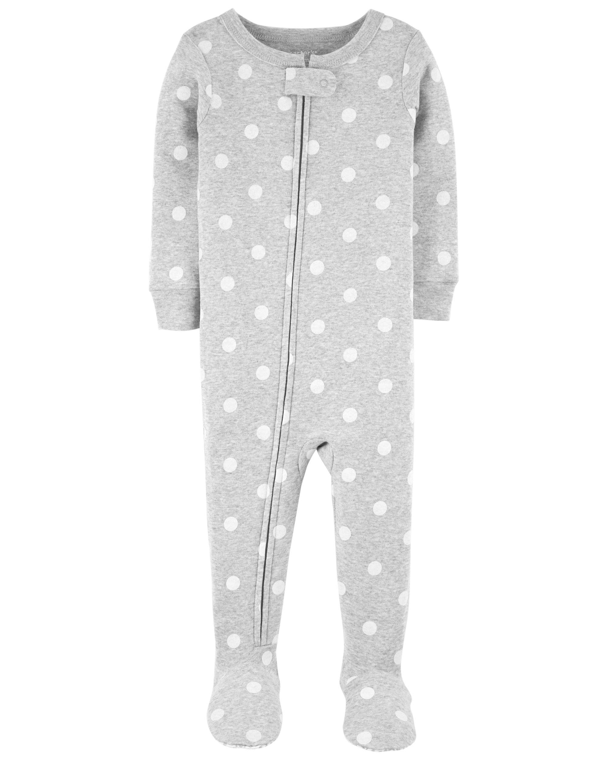 1-Piece Polka Dot Snug Fit Cotton Footie Pyjamas