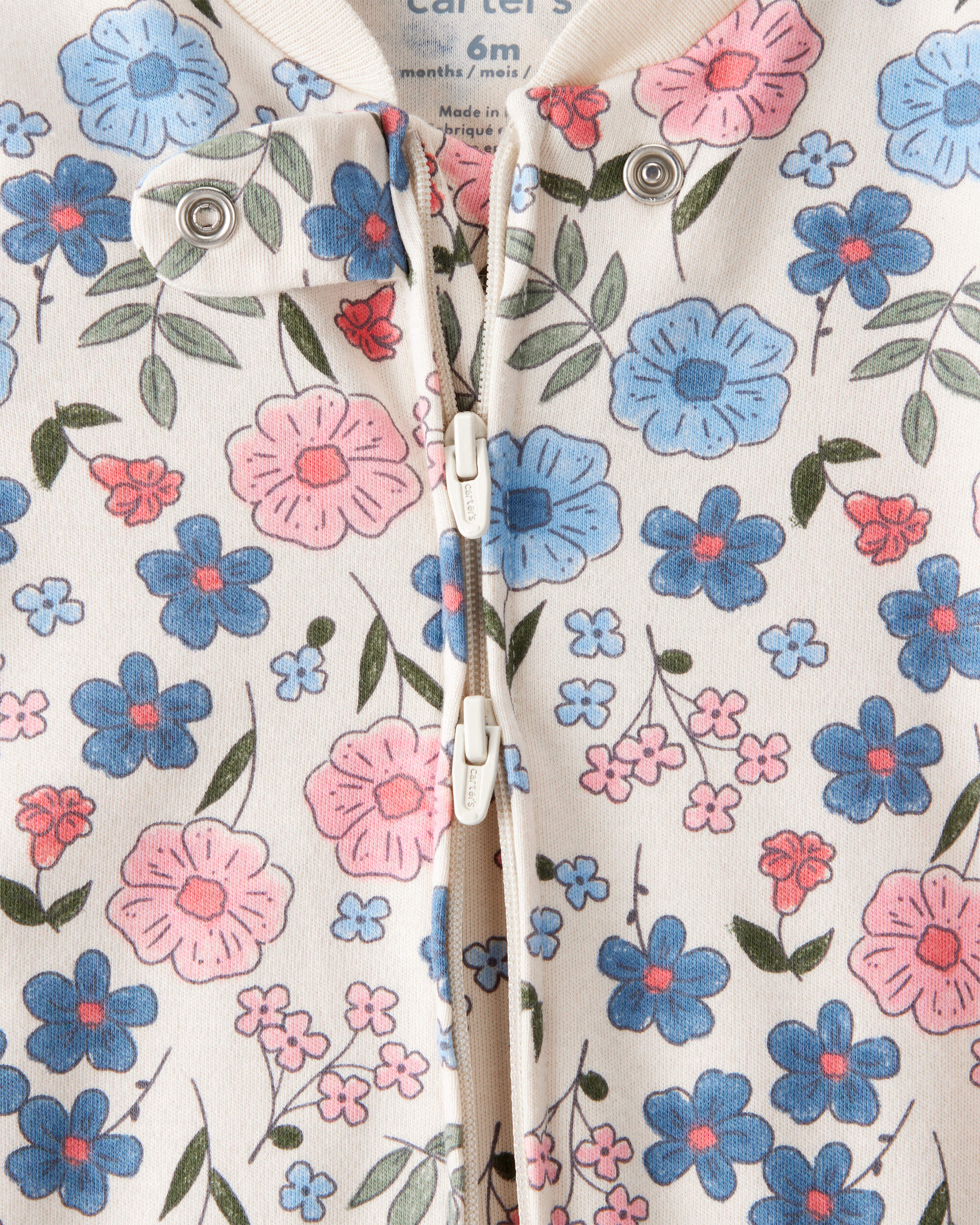 Baby Girl Flowers Print 100% Cotton Long-Sleeve Snug Fit Sleeper - White