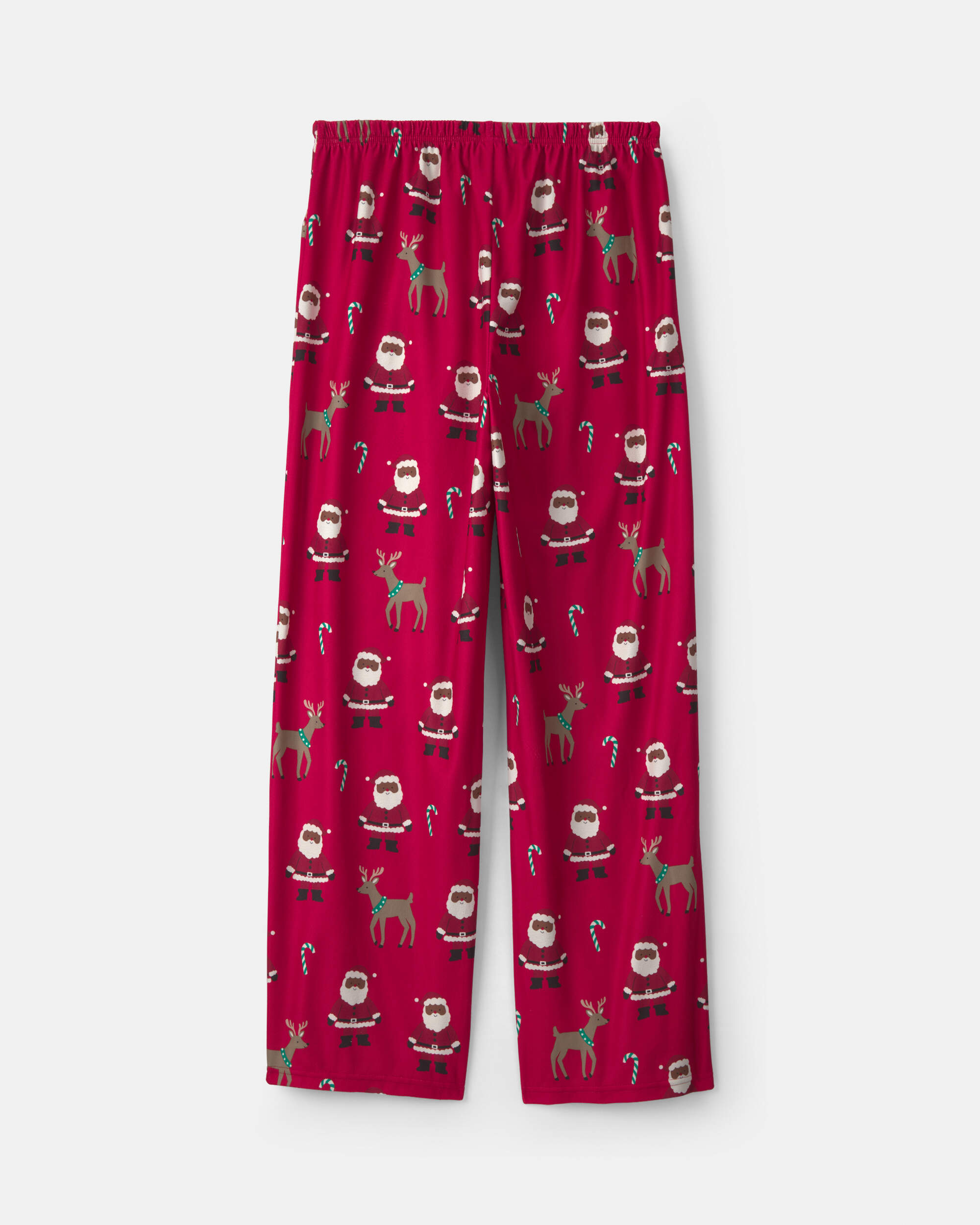 Adult Brown Santa Christmas Fleece Loose Fit Pyjama Bottoms - Red