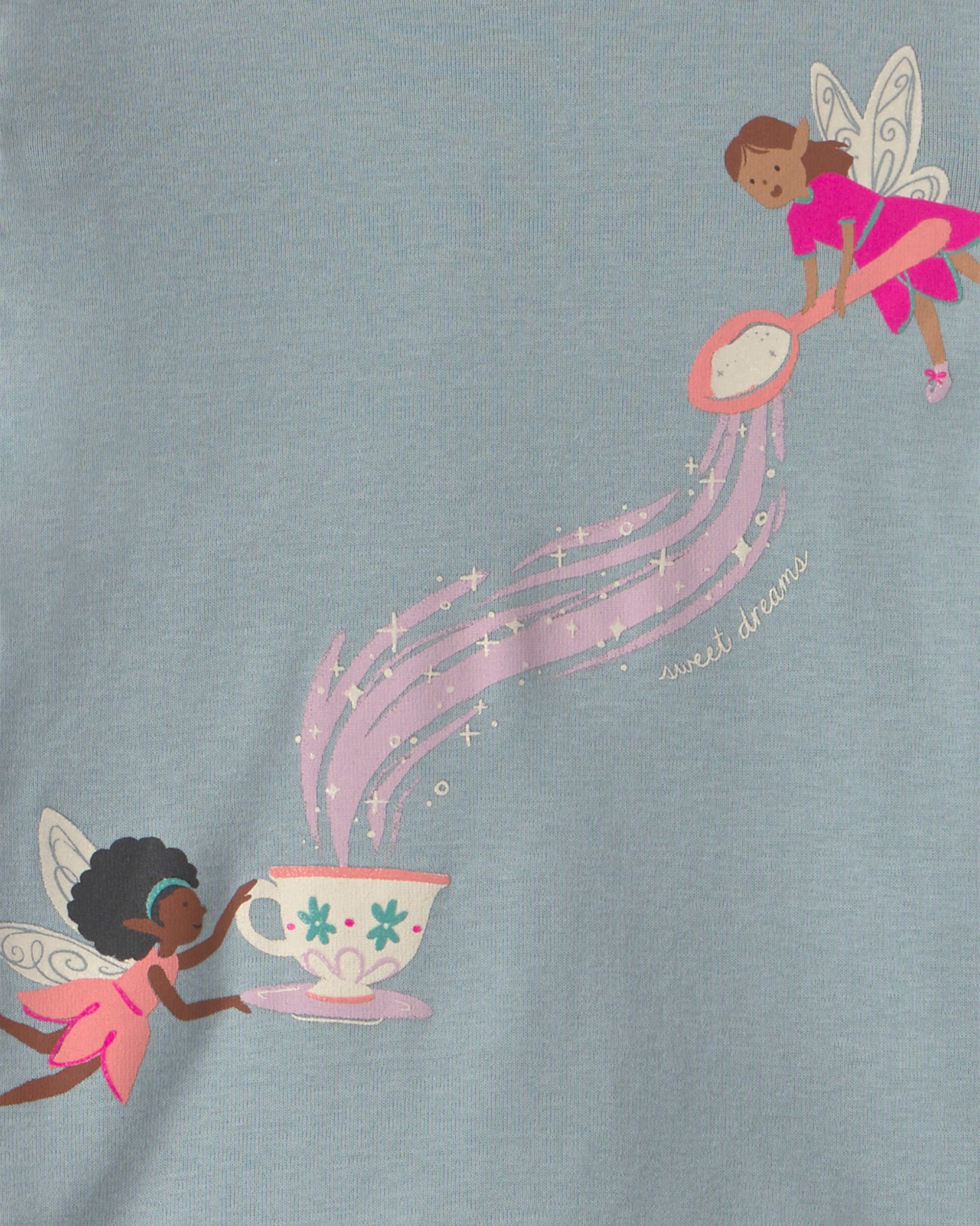 Toddler Girl 4-Piece Fairy 100% Cotton Snug Fit Pyjama Set - Blue/Cream