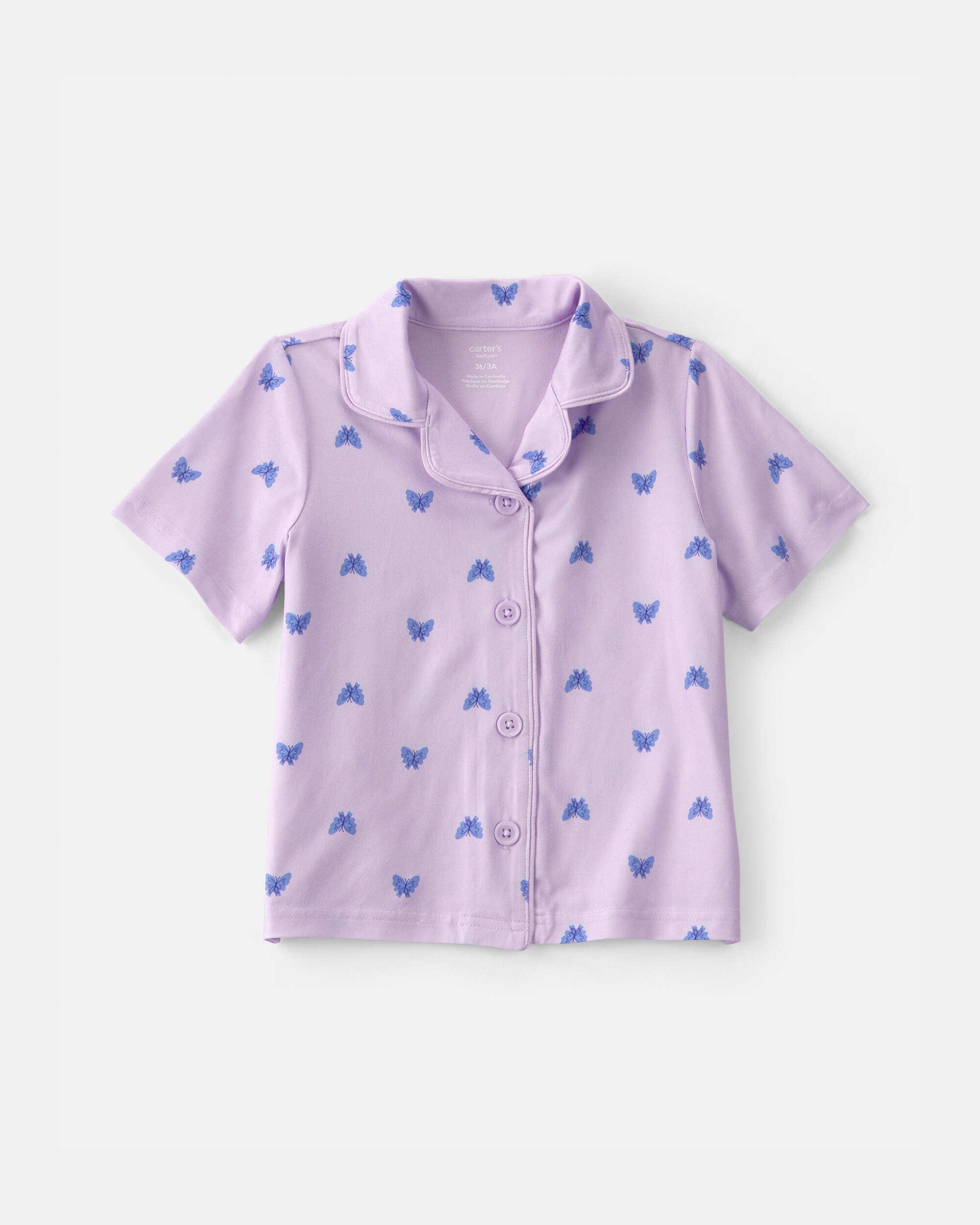 Toddler Girl Butterfly Short-Sleeve Loose Fit 2-Piece pyjama Set - Purple