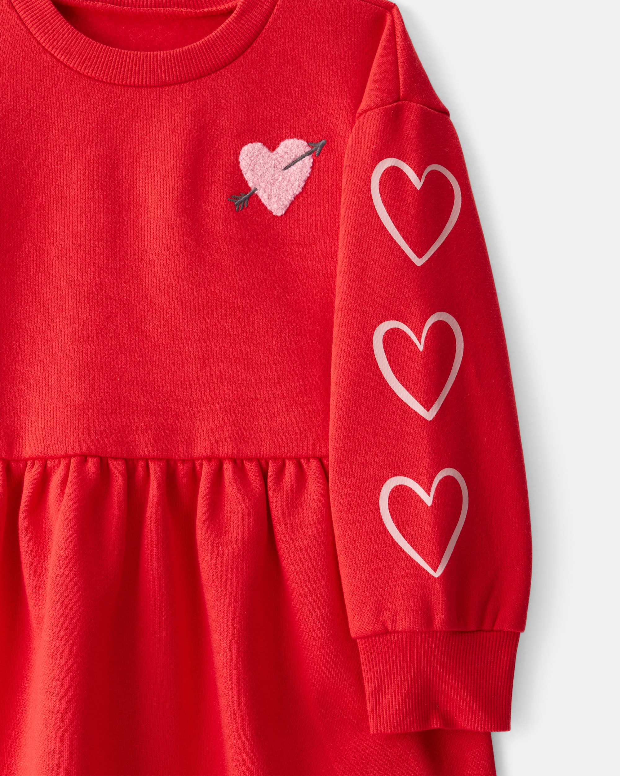 Toddler Girl Heart Fleece Long-Sleeve Dress - Red