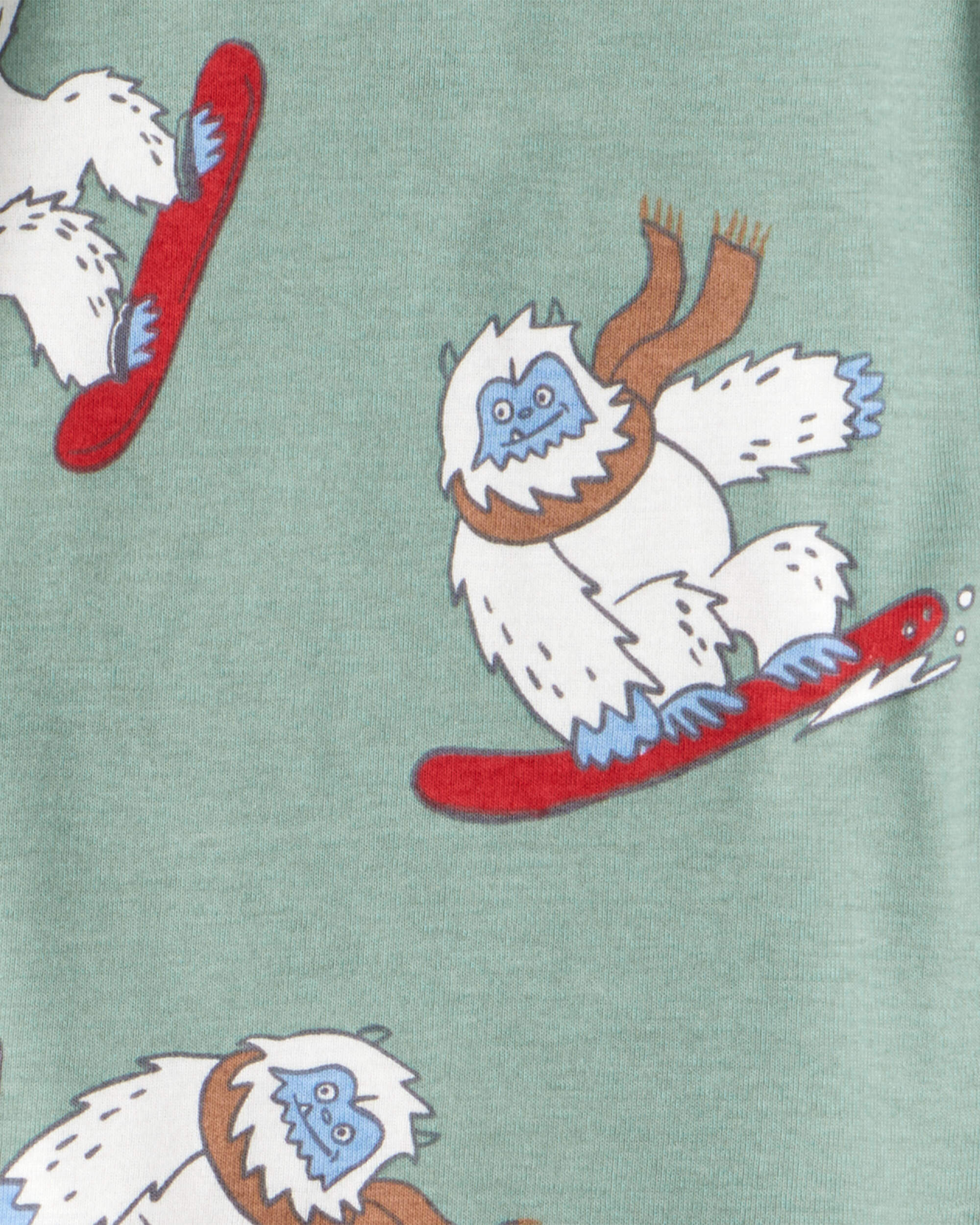 Toddler Boy Yeti Print 100% Cotton Long-Sleeve Snug Fit 4-Piece pyjamas - Grey/Green