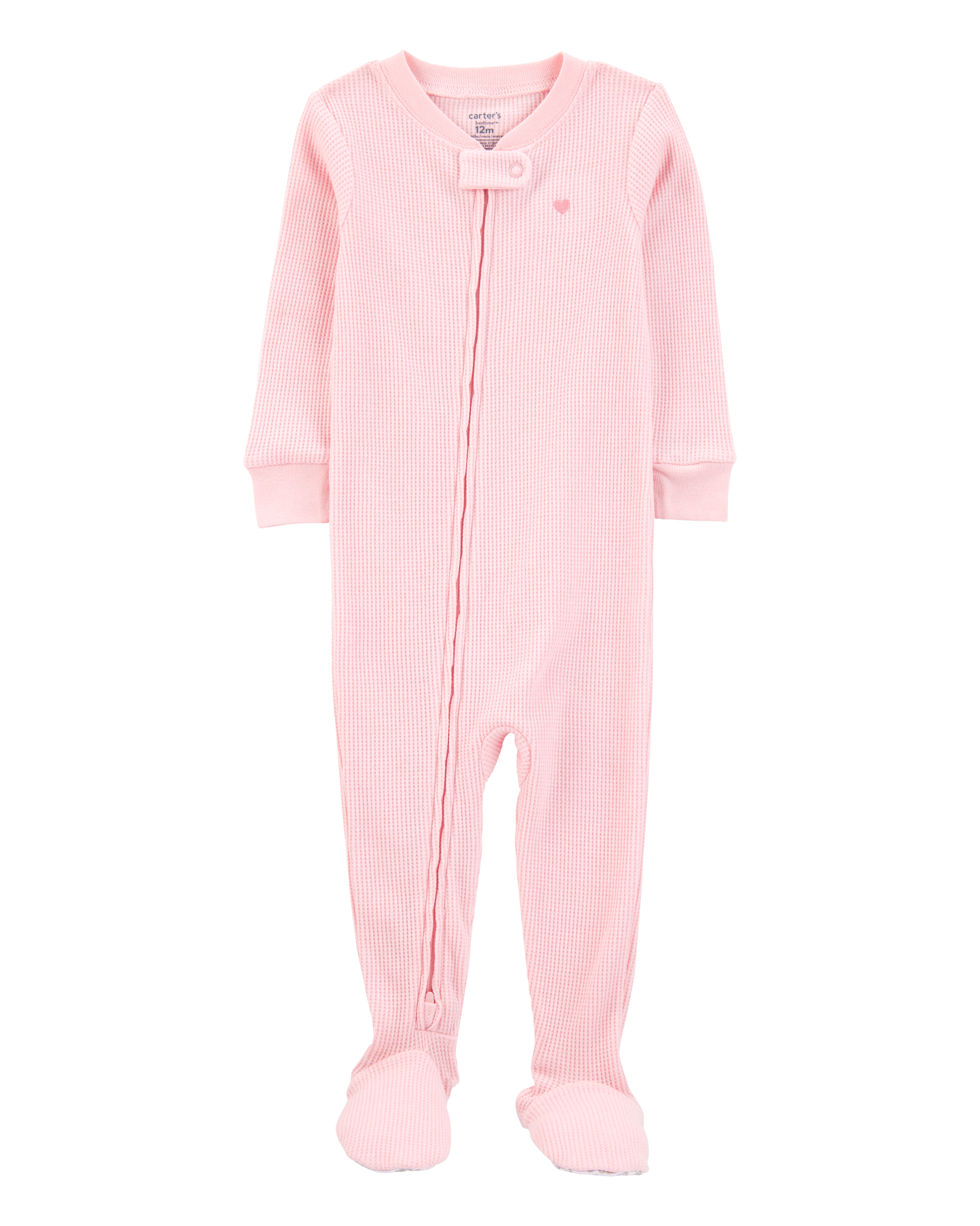 Baby Heart Waffle Knit Footie 1-Piece Pyjamas - Pink